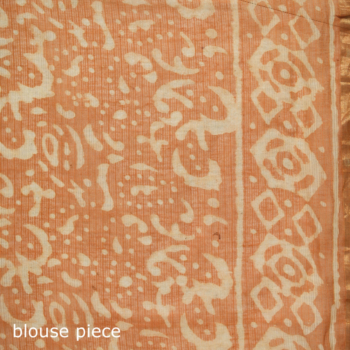 Orange - Batik Hand Block Print Kota Doria Cotton Saree 48