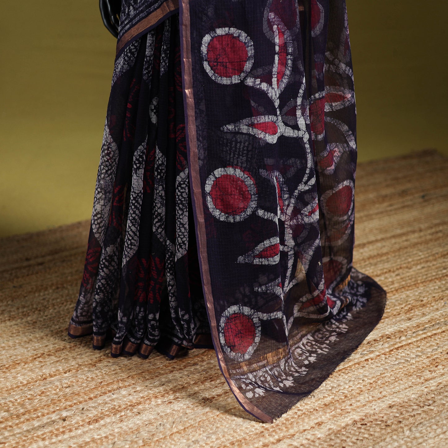 Purple - Batik Hand Block Print Kota Doria Cotton Saree 51