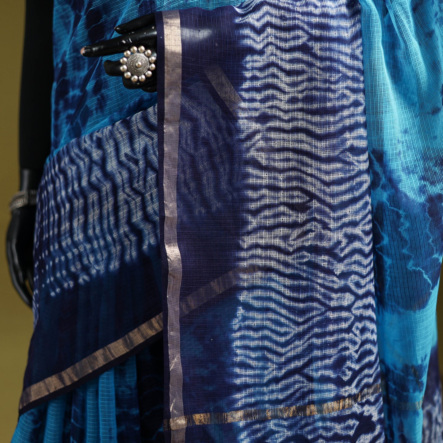 Blue - Shibori Tie-Dye Kota Doria Cotton Saree 54