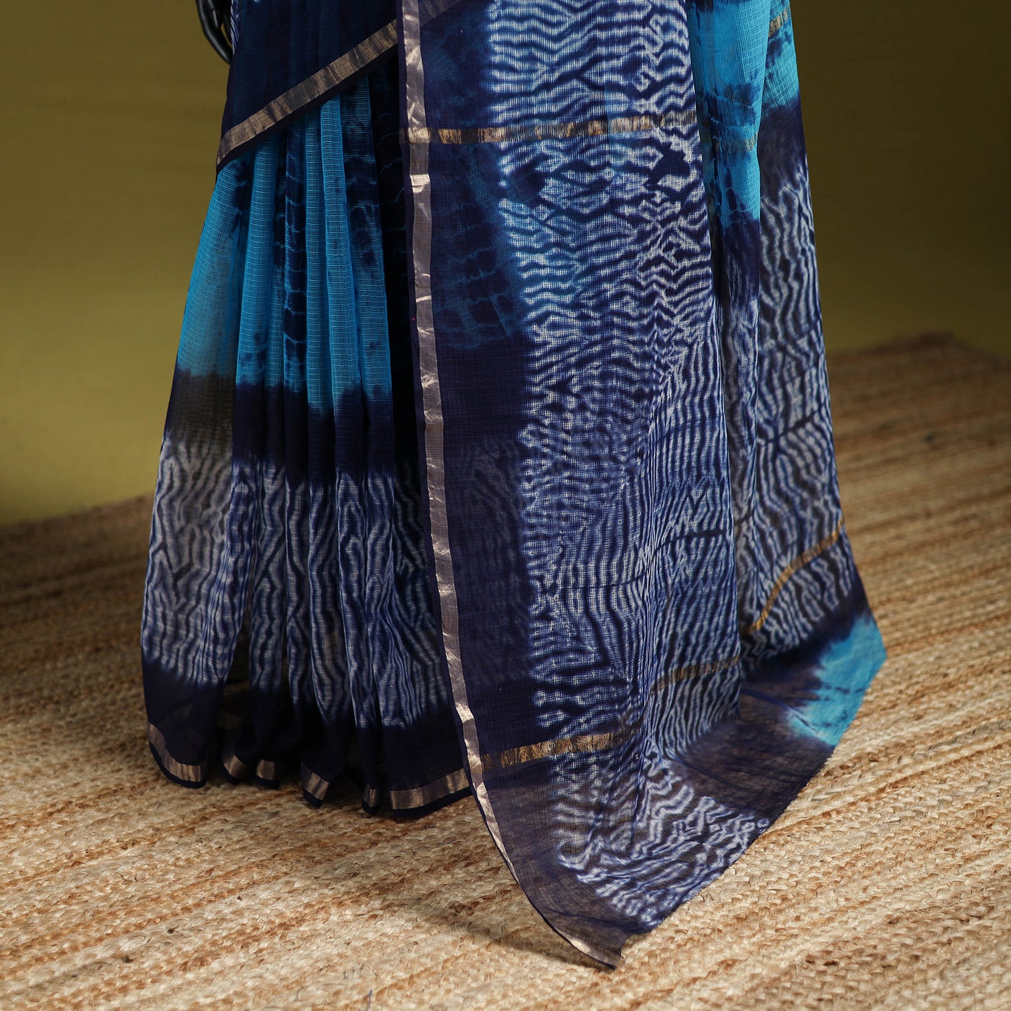 Blue - Shibori Tie-Dye Kota Doria Cotton Saree 54