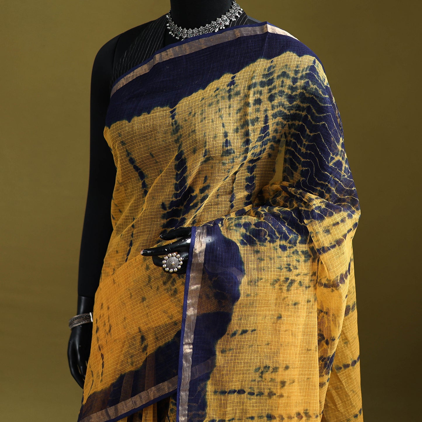 Yellow - Shibori Tie-Dye Kota Doria Cotton Saree 57