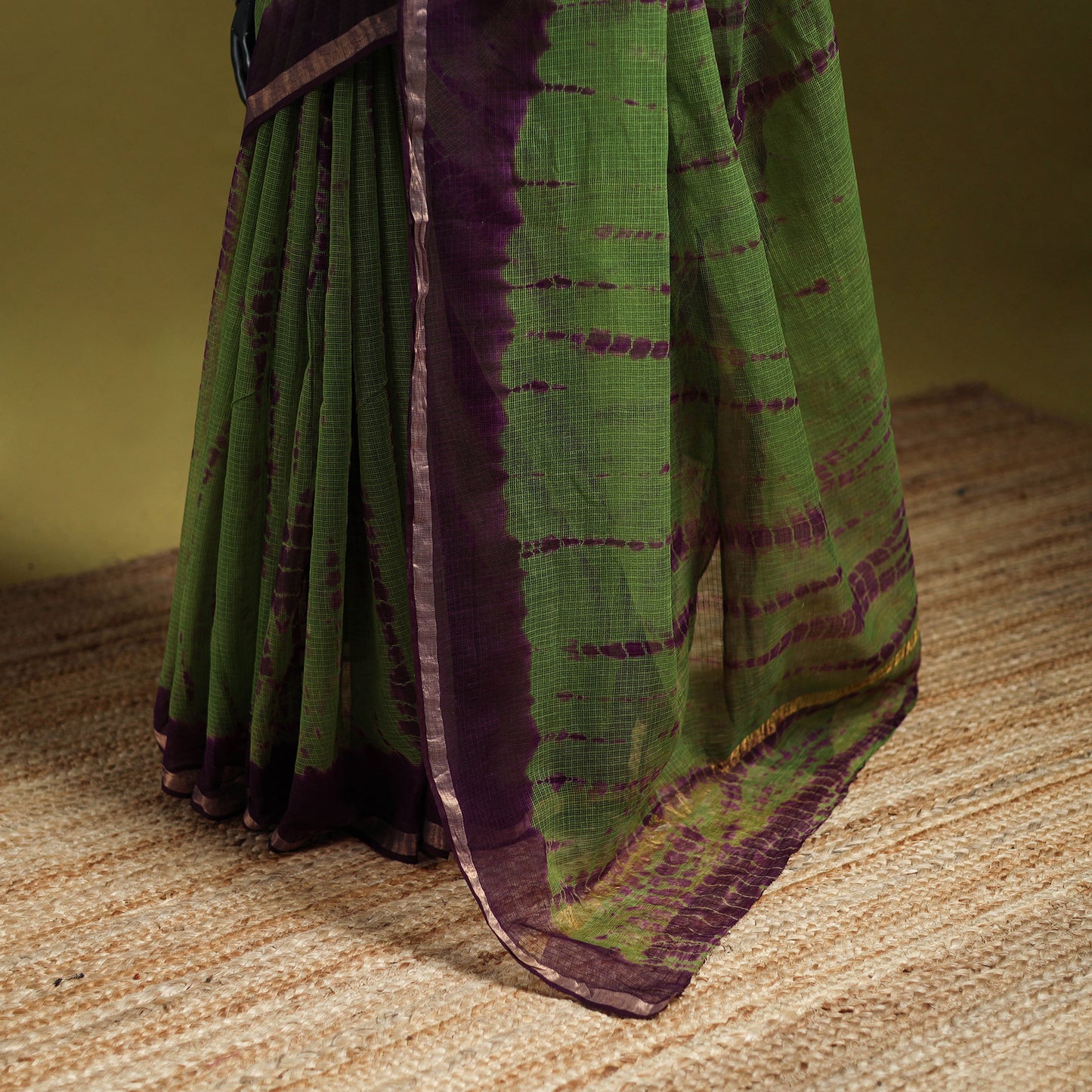 Green - Shibori Tie-Dye Kota Doria Cotton Saree 58