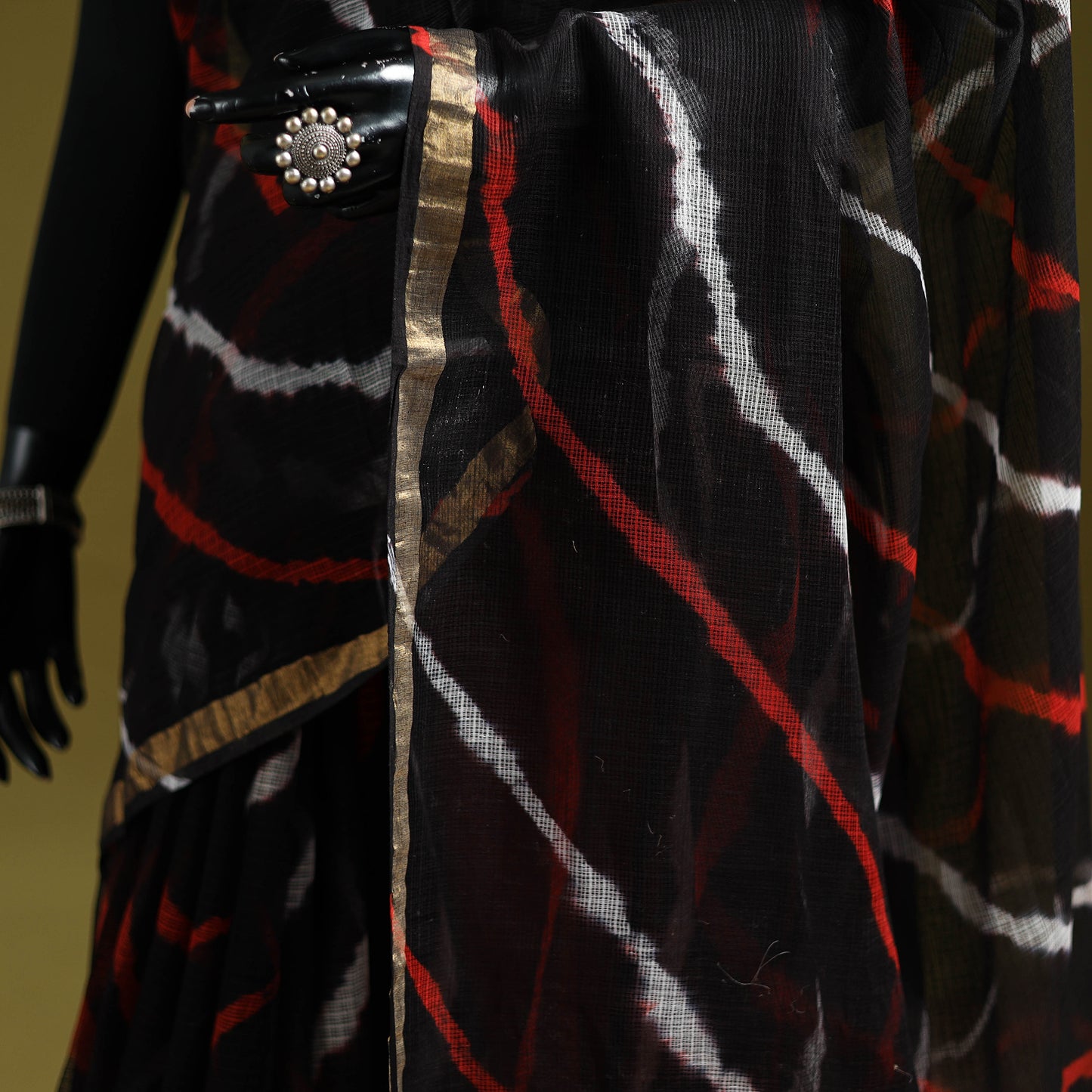 Black - Shibori Tie-Dye Kota Doria Cotton Saree 60