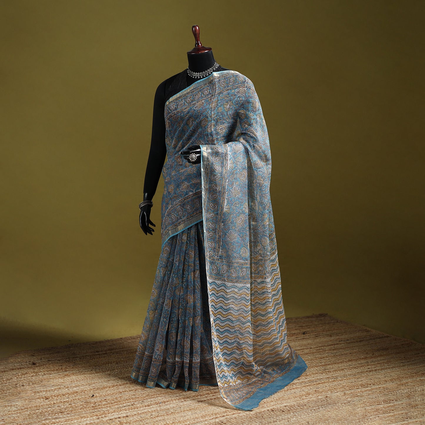 Sanganeri Hand Block Print Kota Doria Cotton Saree 37
