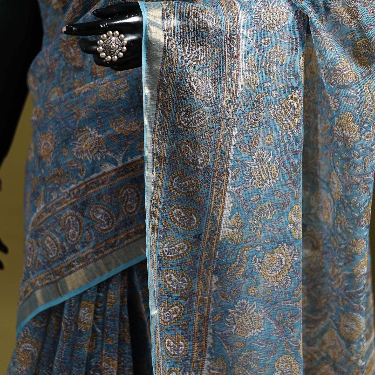 Sanganeri Hand Block Print Kota Doria Cotton Saree 37