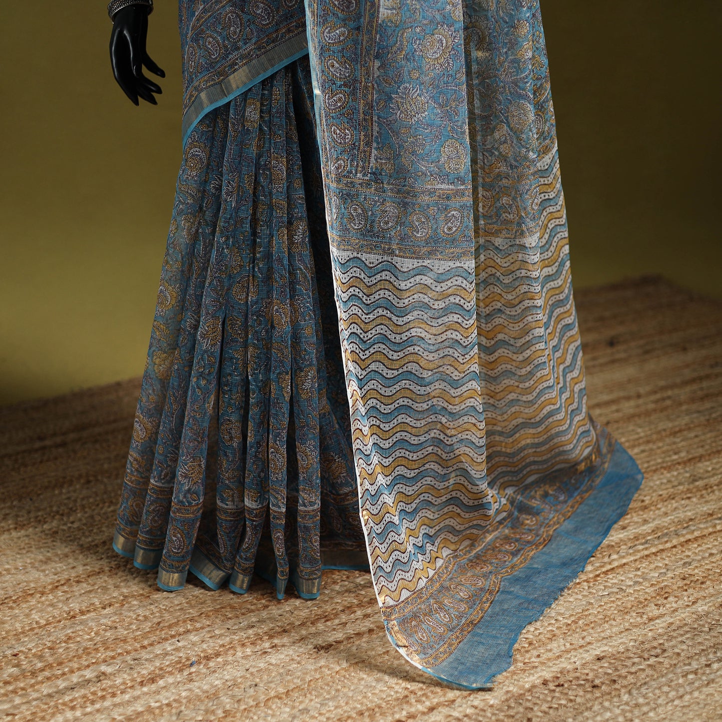 Sanganeri Hand Block Print Kota Doria Cotton Saree 37