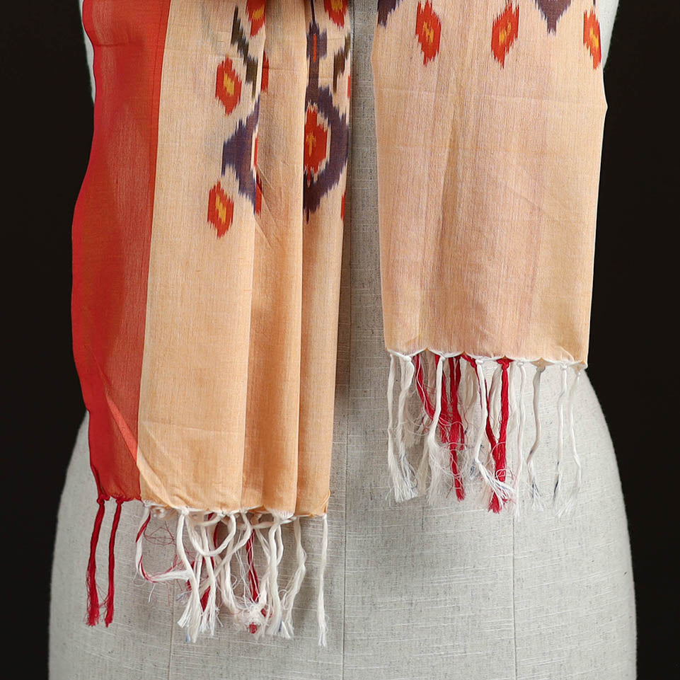 Peach - Pochampally Ikat Weave Cotton Stole 02