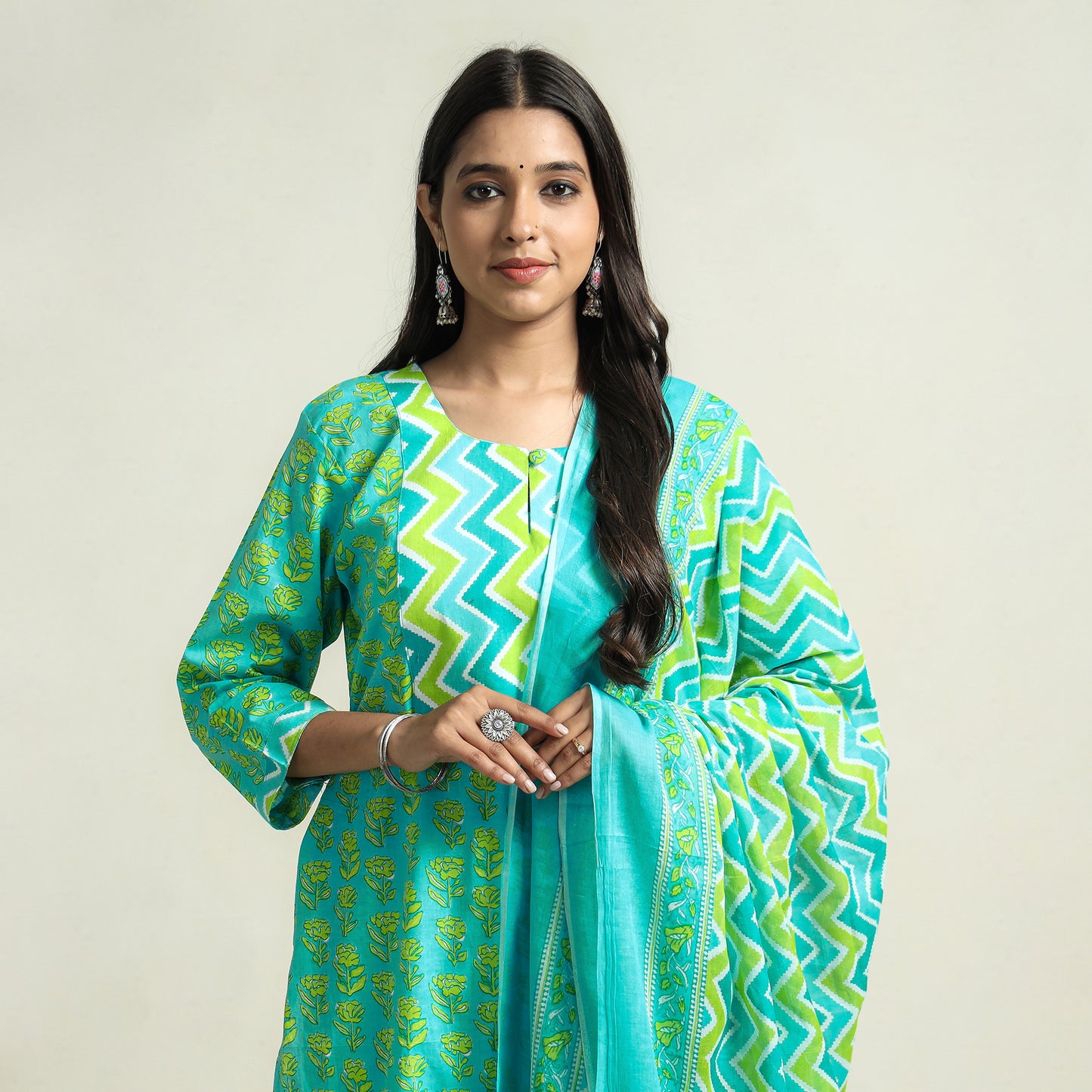 Jaipur Printed Kurta with Palazzo & Dupatta Set