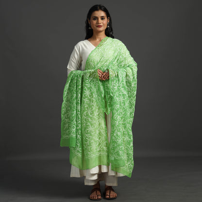 Green - Lucknow Chikankari Tepchi Embroidery Georgette Dupatta 15