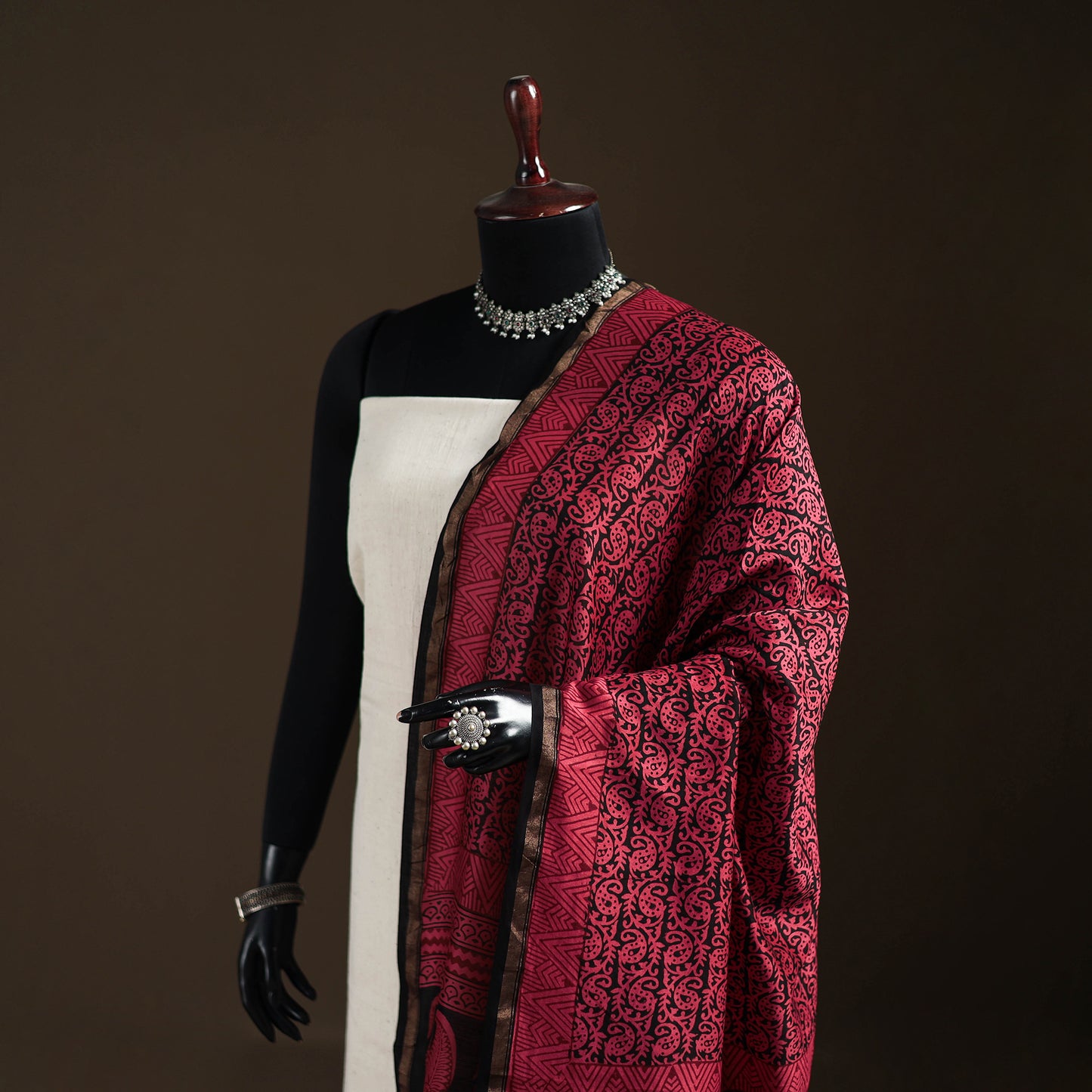 Pink - Bagh Hand Block Print Natural Dyed Chanderi Silk Handloom Dupatta 03
