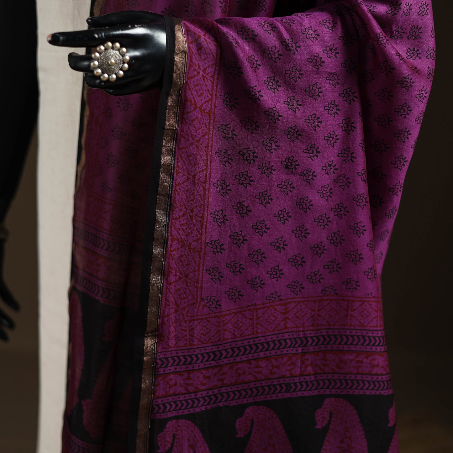 Purple - Bagh Hand Block Print Natural Dyed Chanderi Silk Handloom Dupatta 07