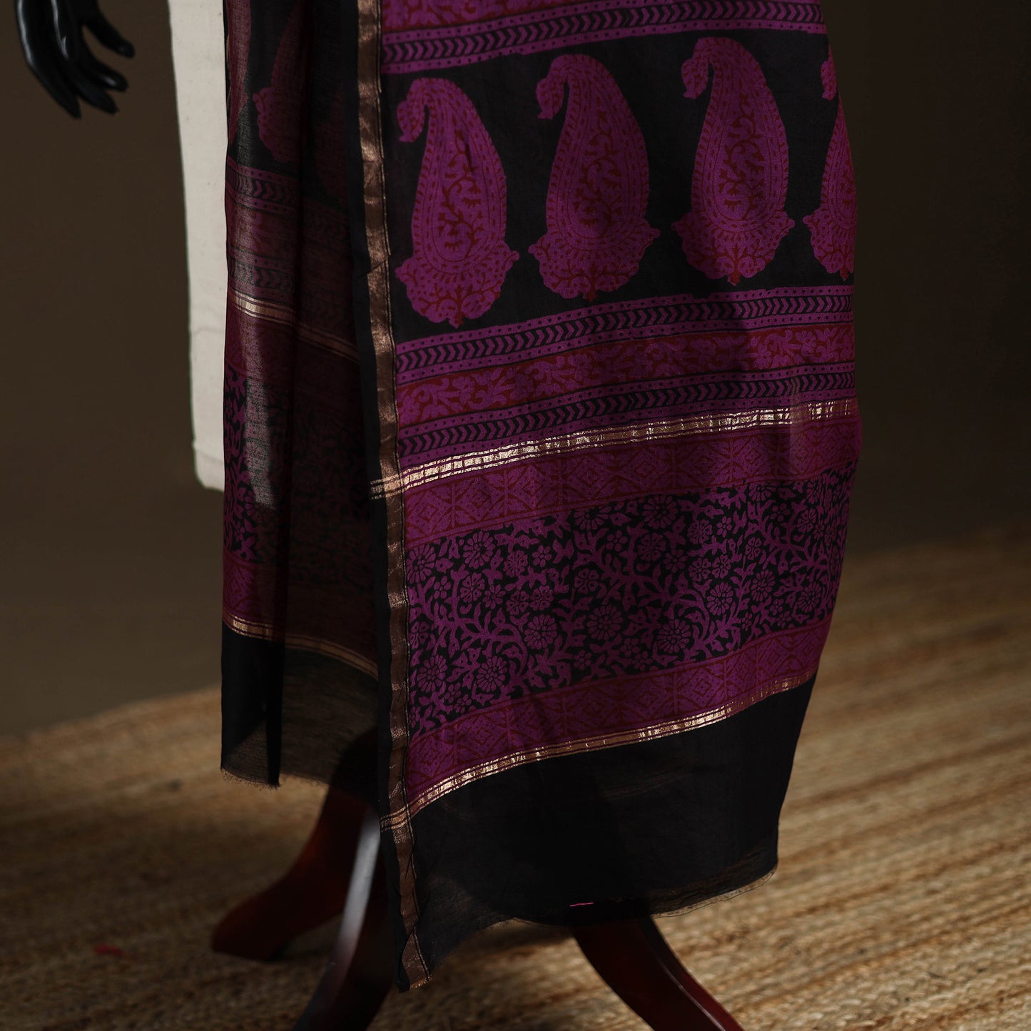 Purple - Bagh Hand Block Print Natural Dyed Chanderi Silk Handloom Dupatta 07