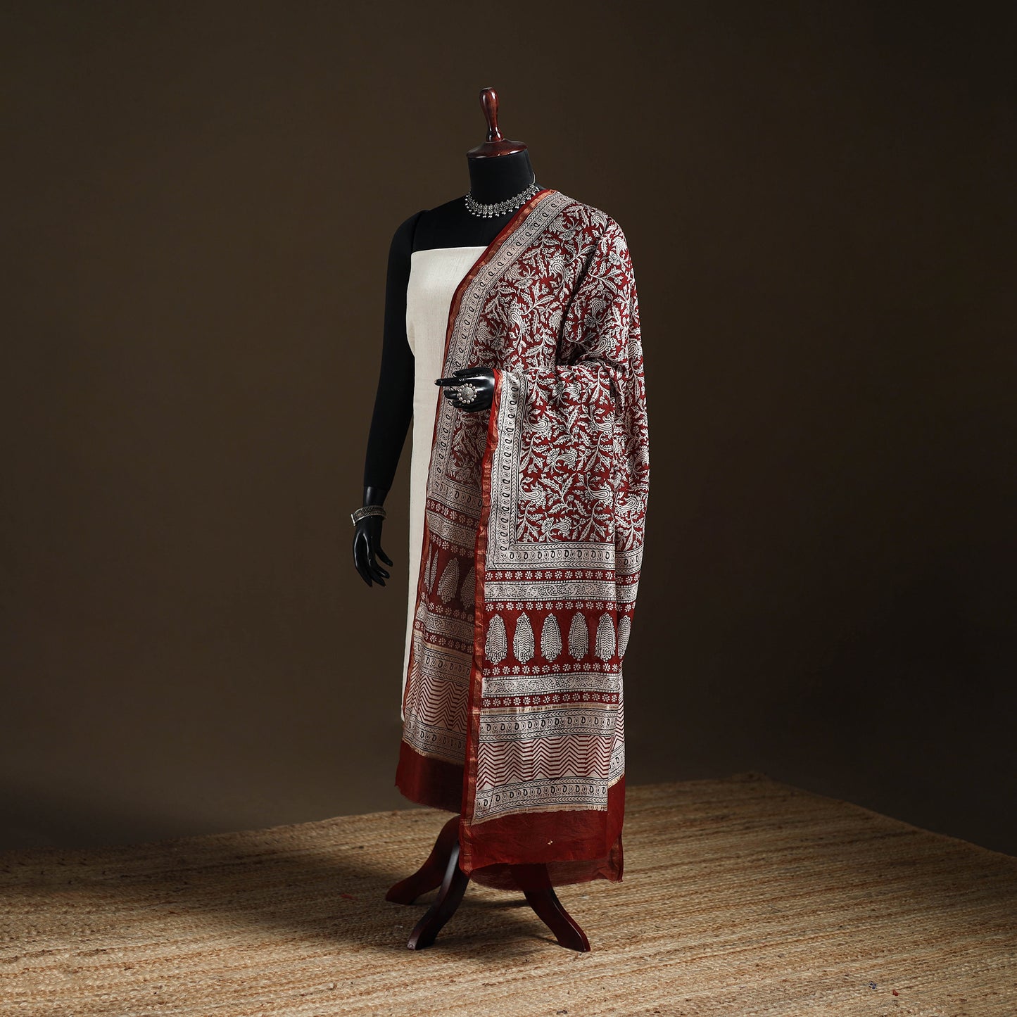Red - Bagh Hand Block Print Natural Dyed Chanderi Silk Handloom Dupatta 10