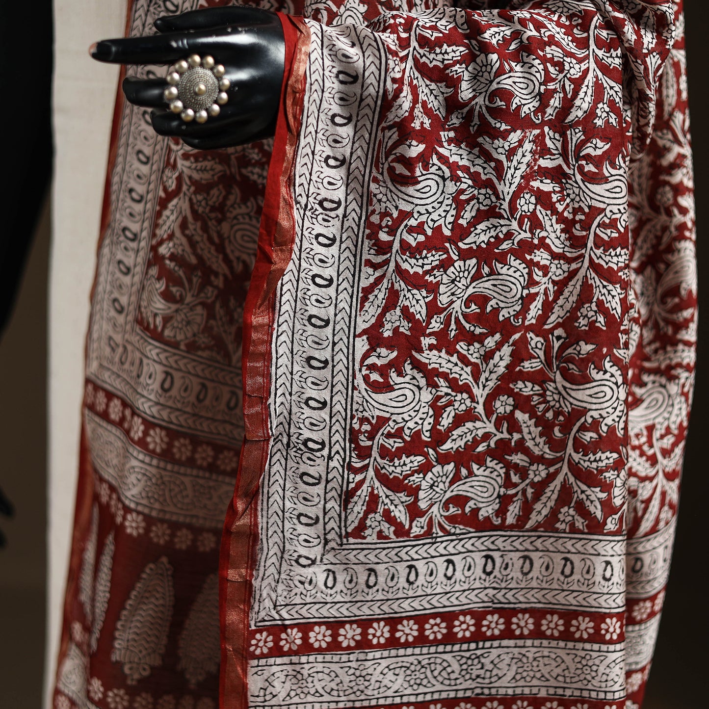 Red - Bagh Hand Block Print Natural Dyed Chanderi Silk Handloom Dupatta 10