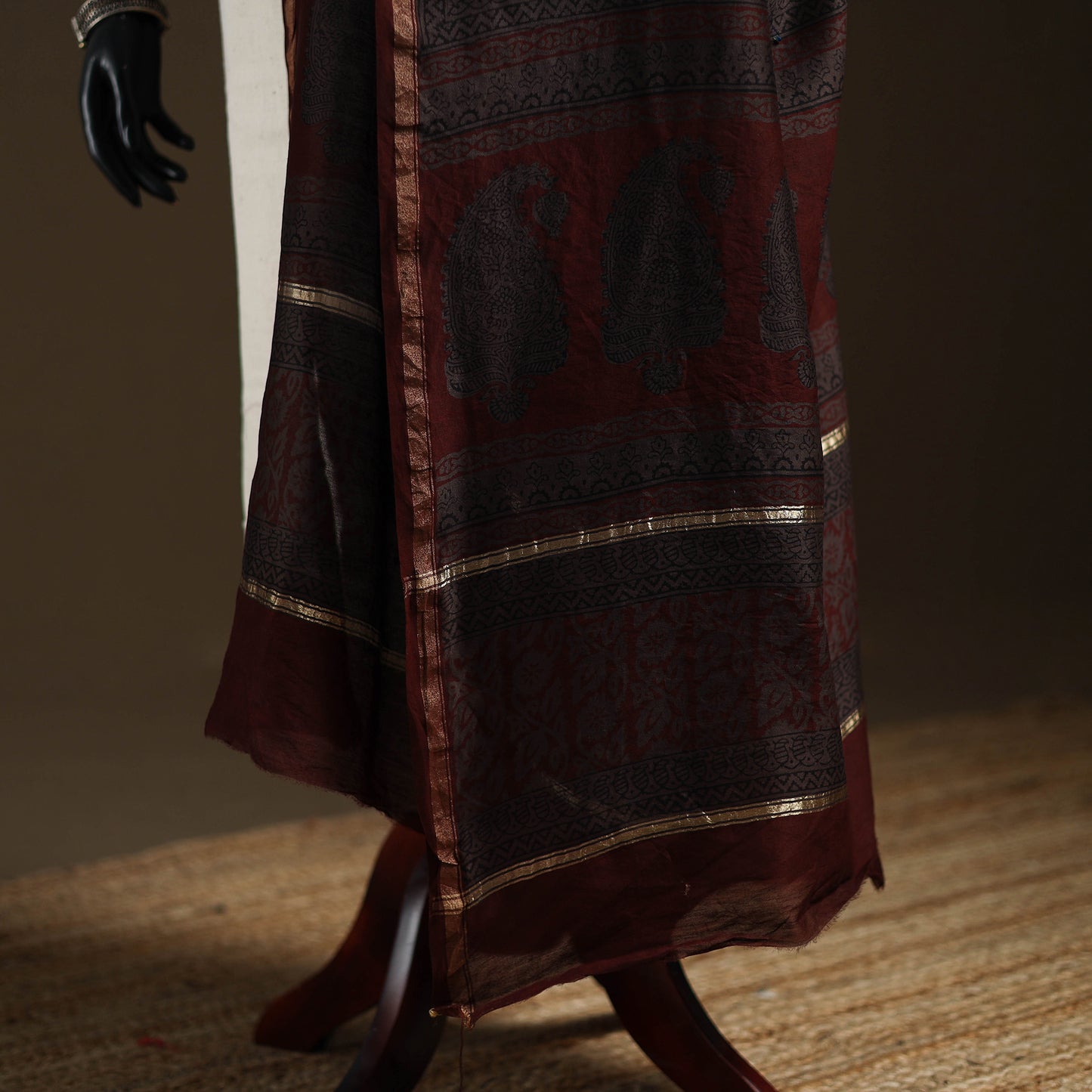 Brown - Bagh Hand Block Print Natural Dyed Chanderi Silk Handloom Dupatta 11