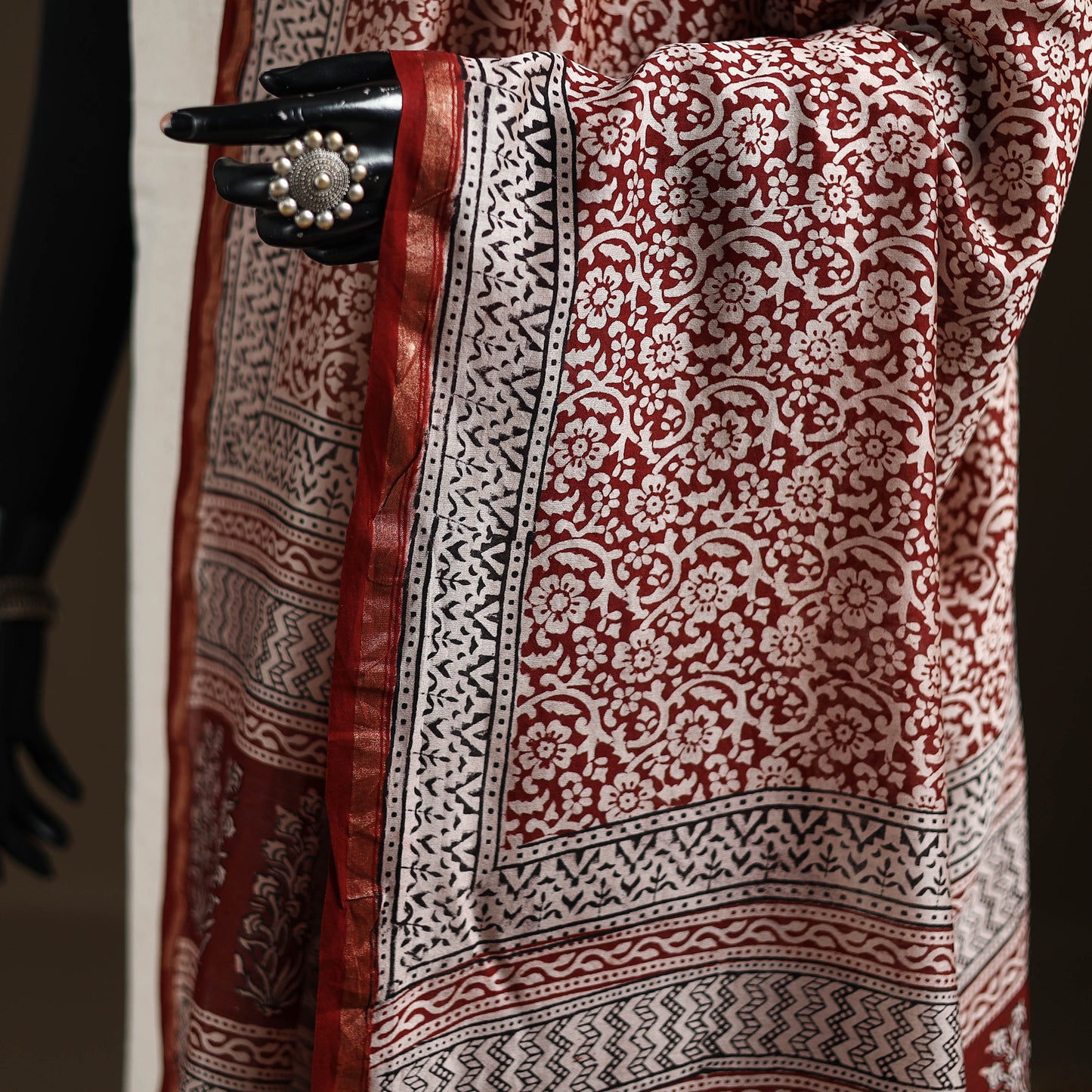 Red - Bagh Hand Block Print Natural Dyed Chanderi Silk Handloom Dupatta 12
