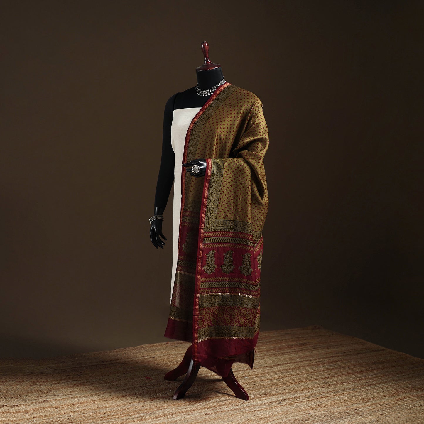 Bagh Hand Block Print Natural Dyed Chanderi Silk Handloom Dupatta 15