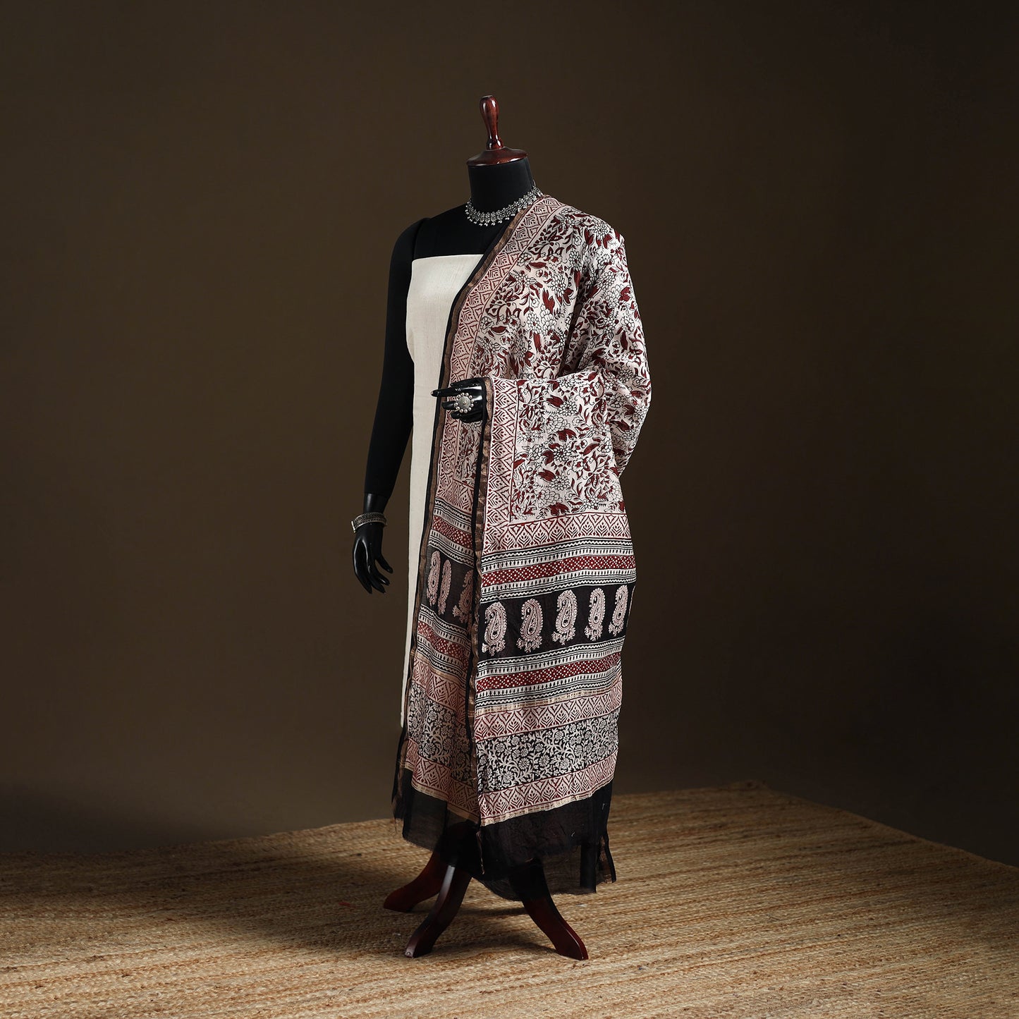 Bagh Hand Block Print Natural Dyed Chanderi Silk Handloom Dupatta 16