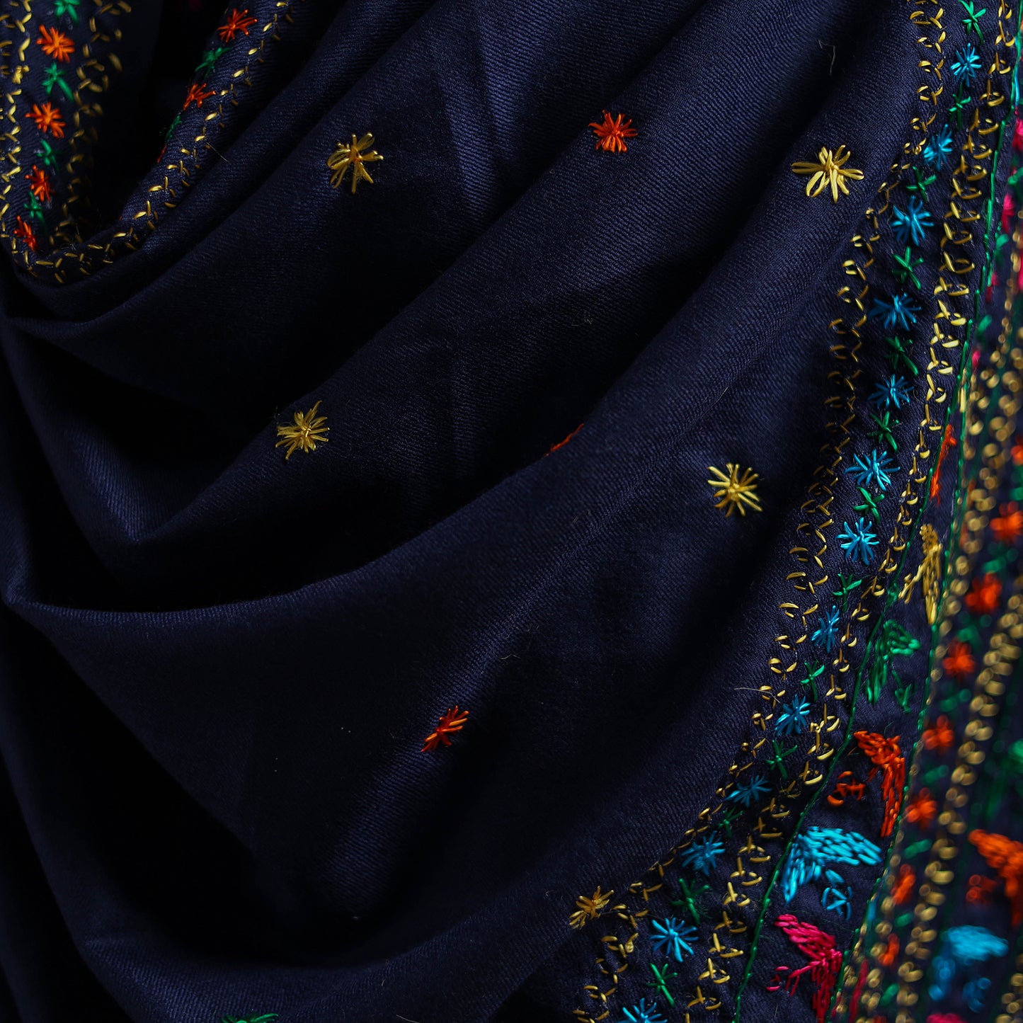 Blue - Hand Embroidered Phulkari Wool Shawl 01