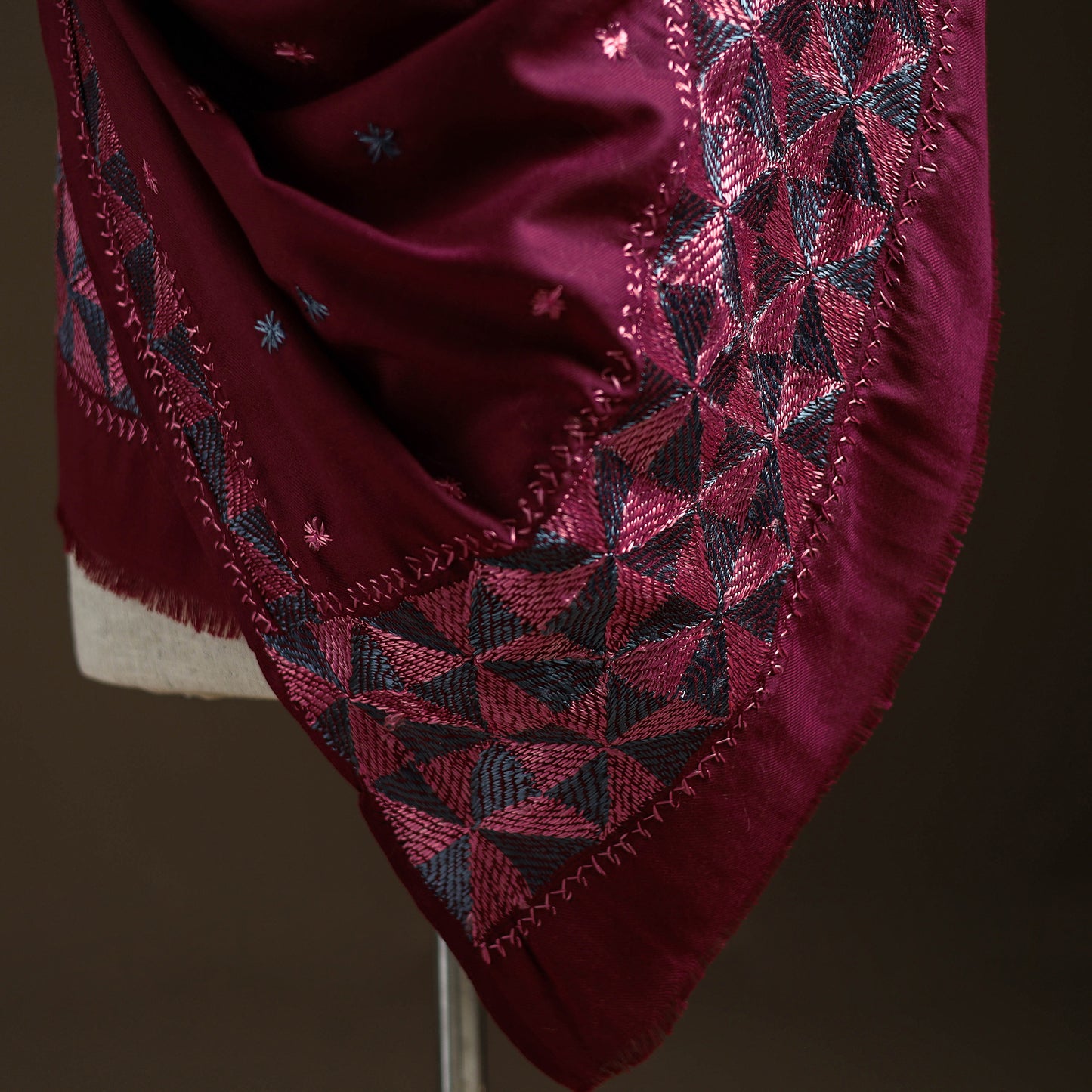 Purple - Hand Embroidered Phulkari Wool Shawl 06