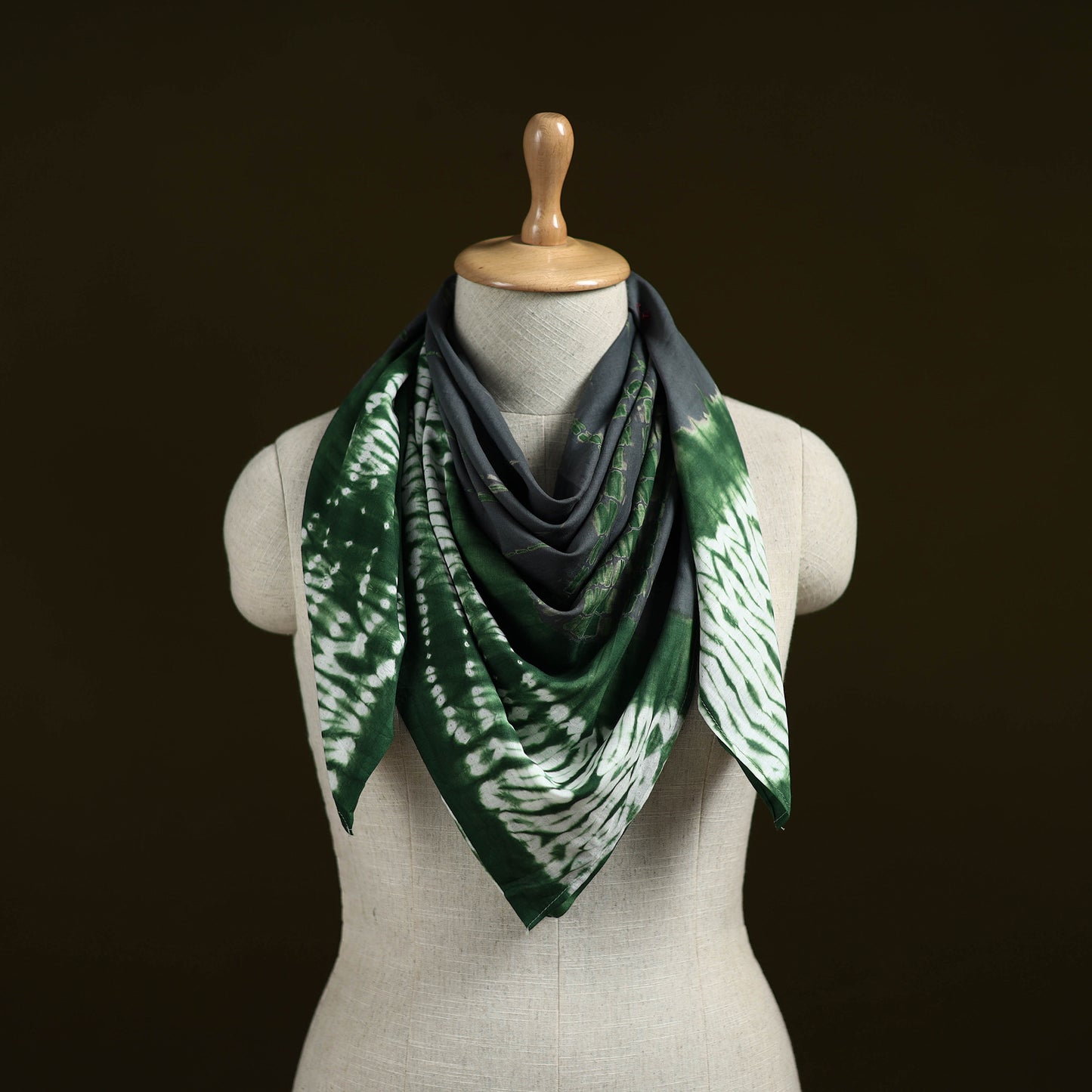 Green - Shibori Tie-Dye Pure Mul Cotton Scarf 09