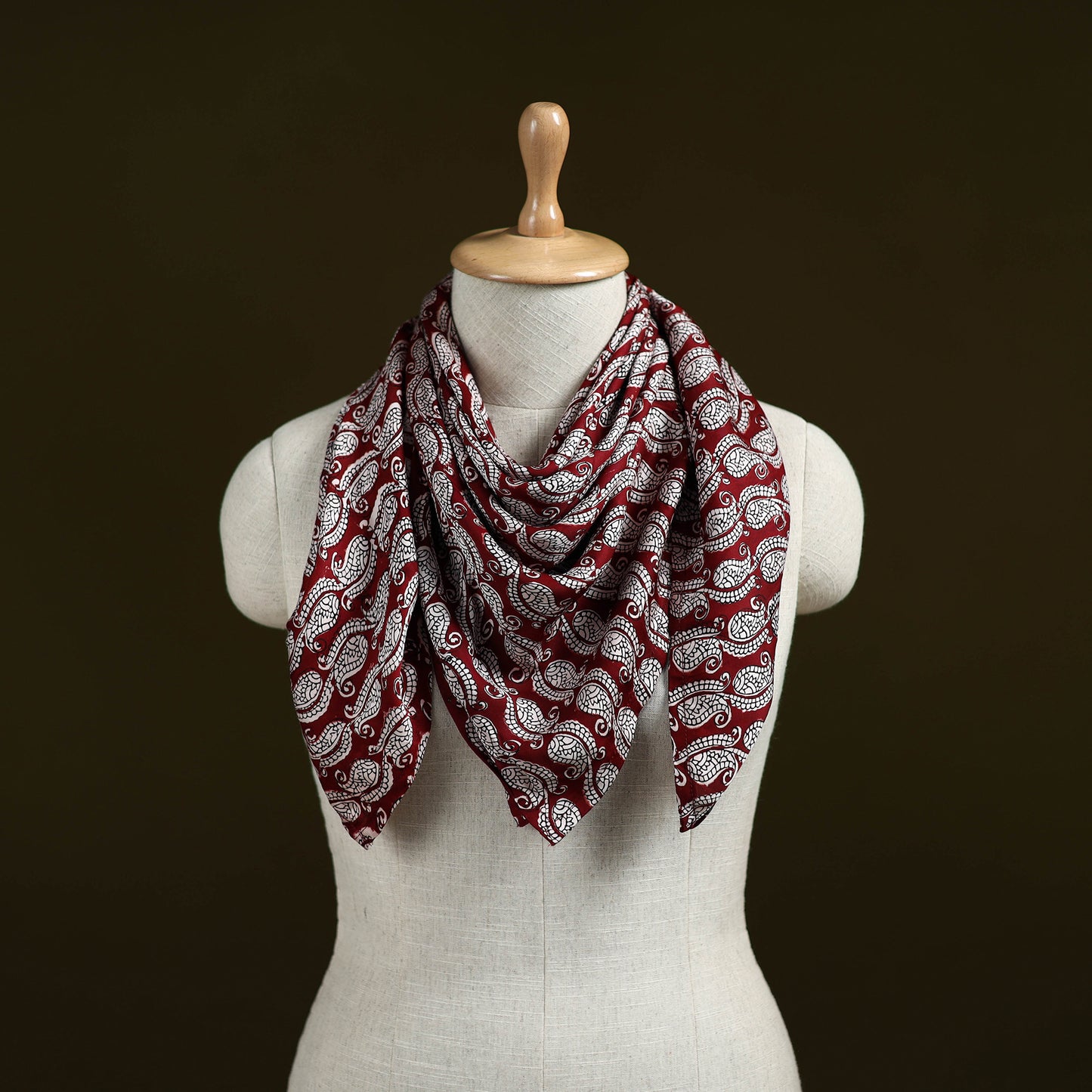 Red - Bagh Hand Block Print Modal Silk Scarf 01