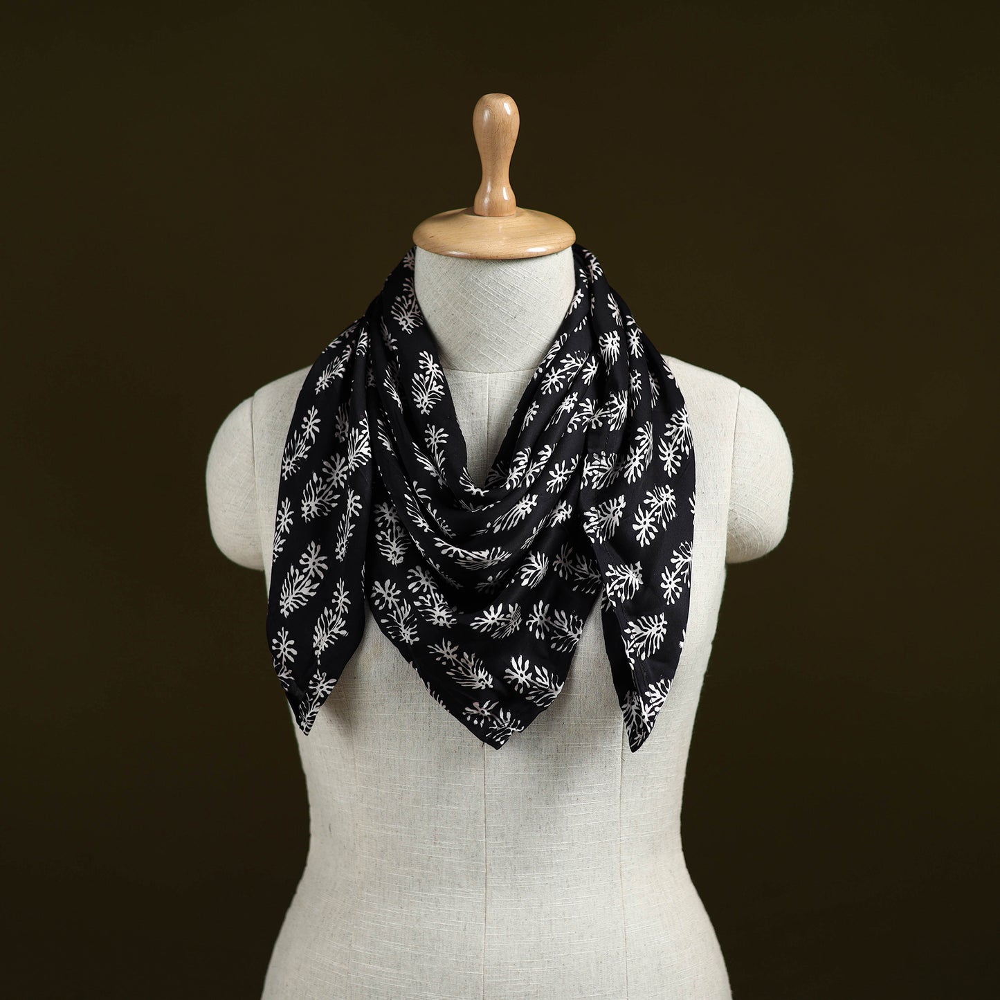 Black - Bagh Hand Block Print Modal Silk Scarf 09