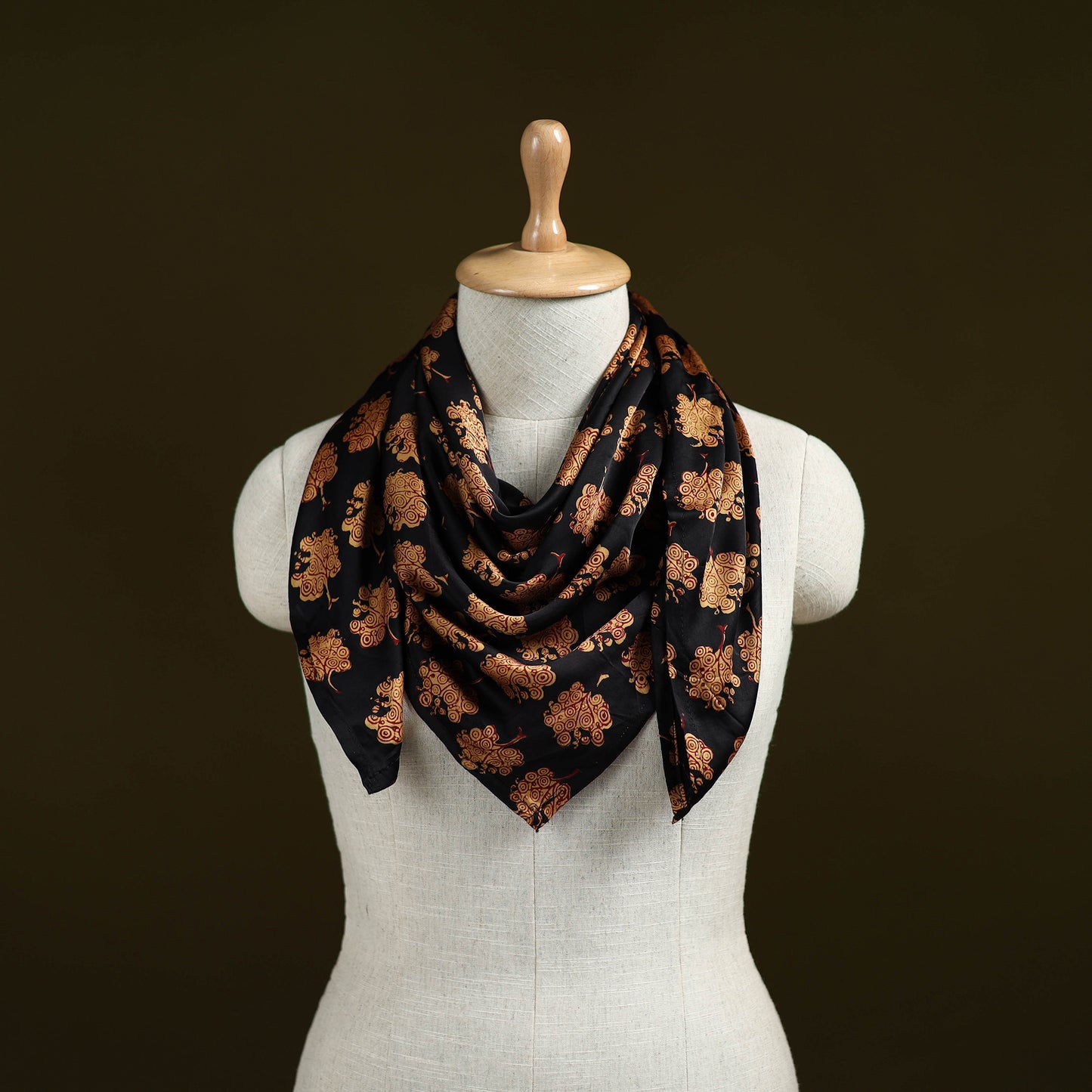 Black - Bagh Hand Block Print Modal Silk Scarf 15
