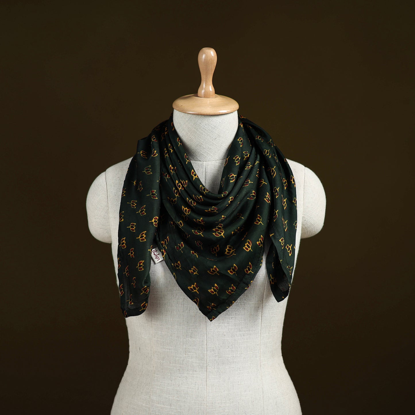 Green - Ajrakh Hand Block Print Natural Dyed Modal Silk Scarf 32