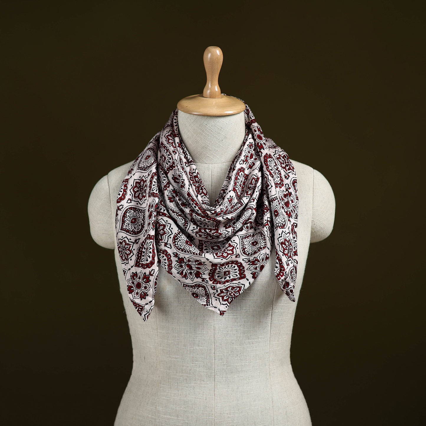 Maroon - Bagh Hand Block Print Modal Silk Scarf 40