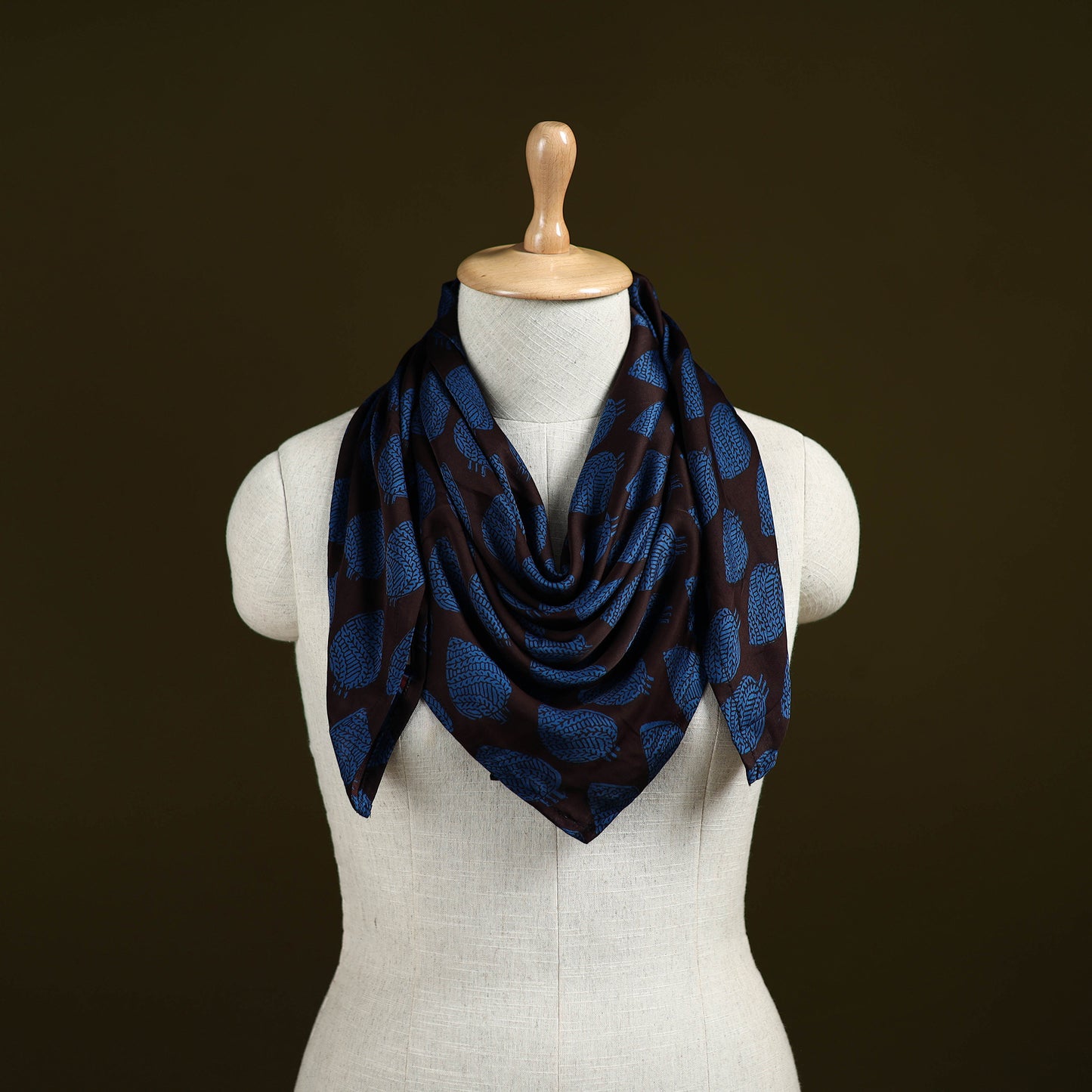 Blue - Bagh Hand Block Print Modal Silk Scarf 49