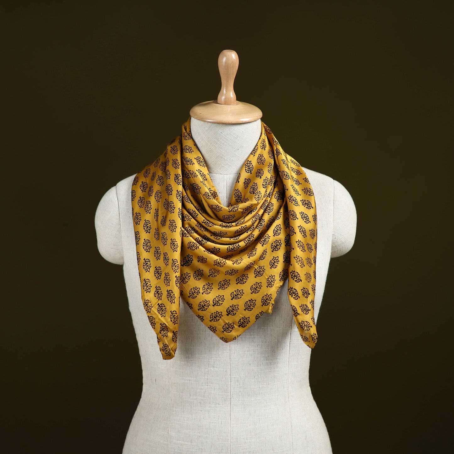 Yellow - Bagh Hand Block Print Modal Silk Scarf 51