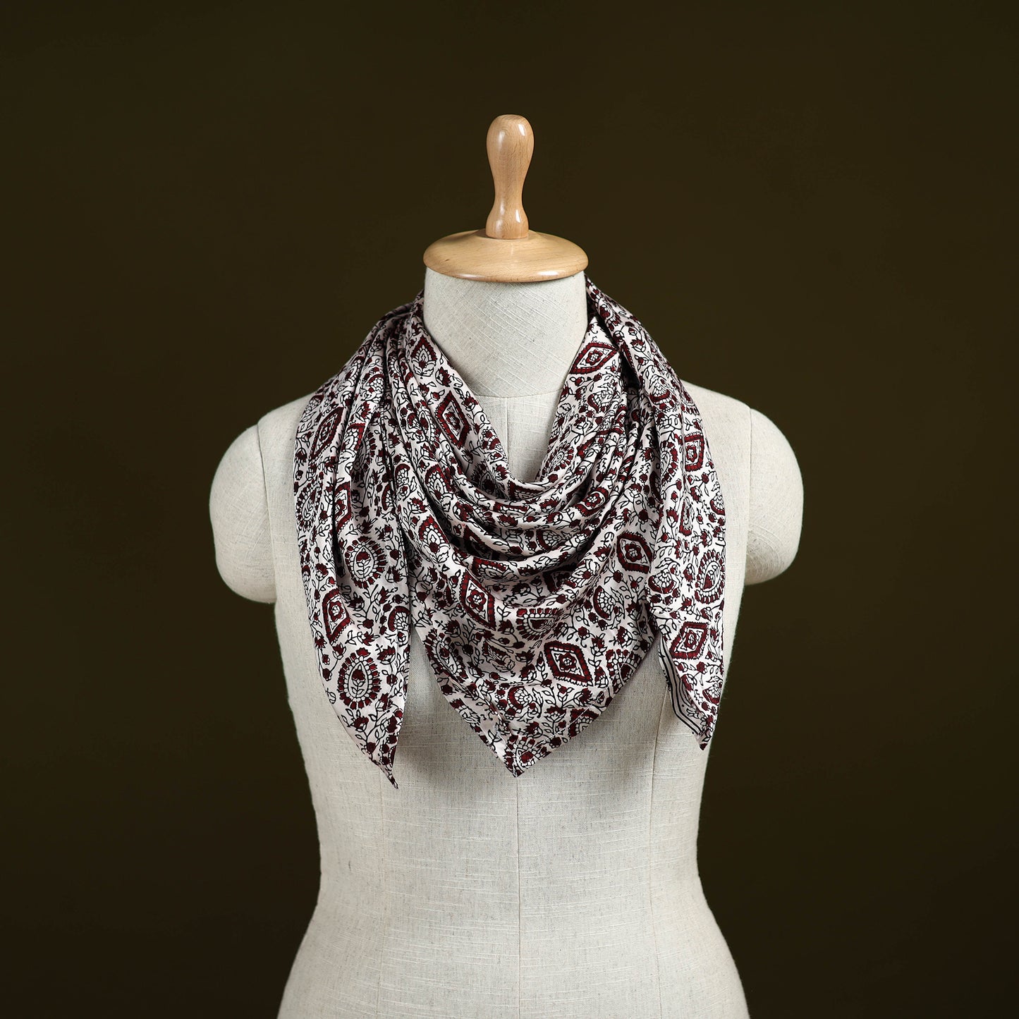 White - Bagh Hand Block Print Modal Silk Scarf 53