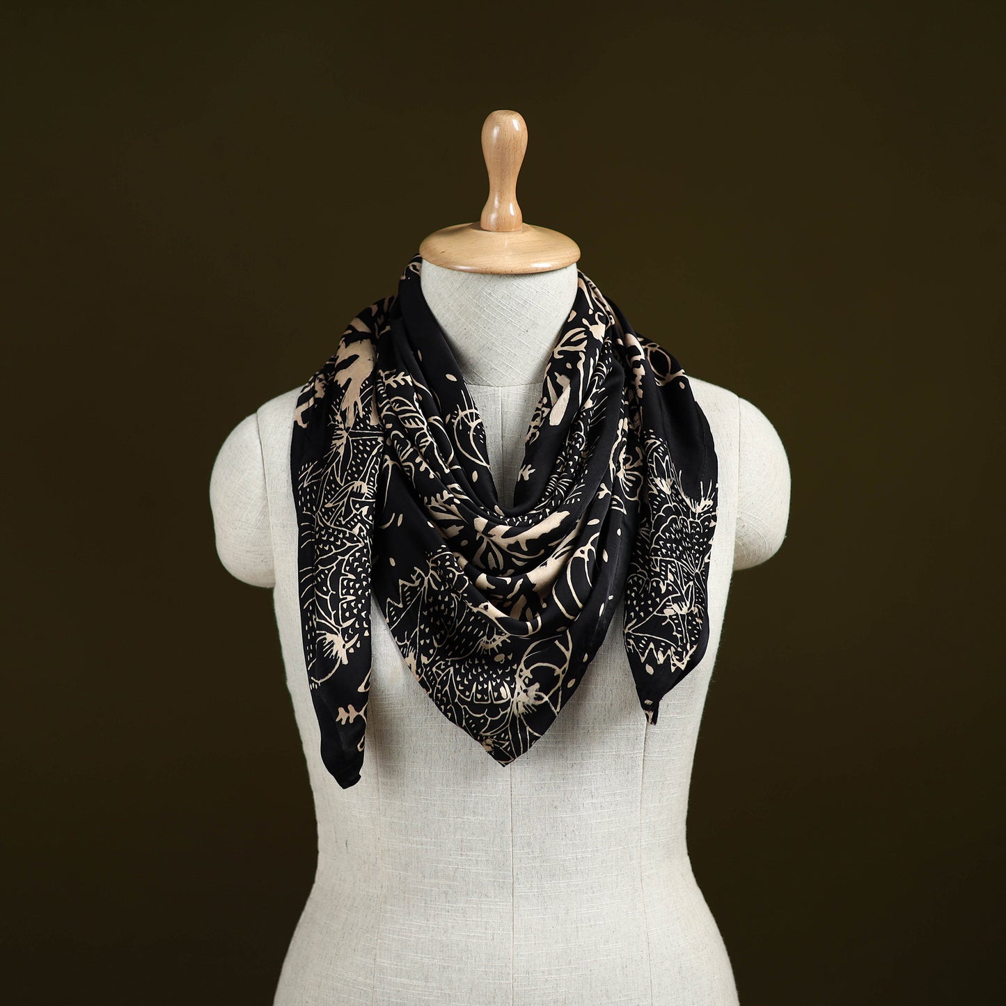 Black - Bagh Hand Block Print Modal Silk Scarf 57