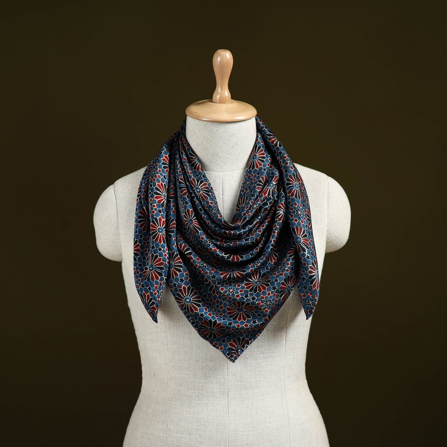 Ajrakh Hand Block Print Natural Dyed Modal Silk Scarf 59