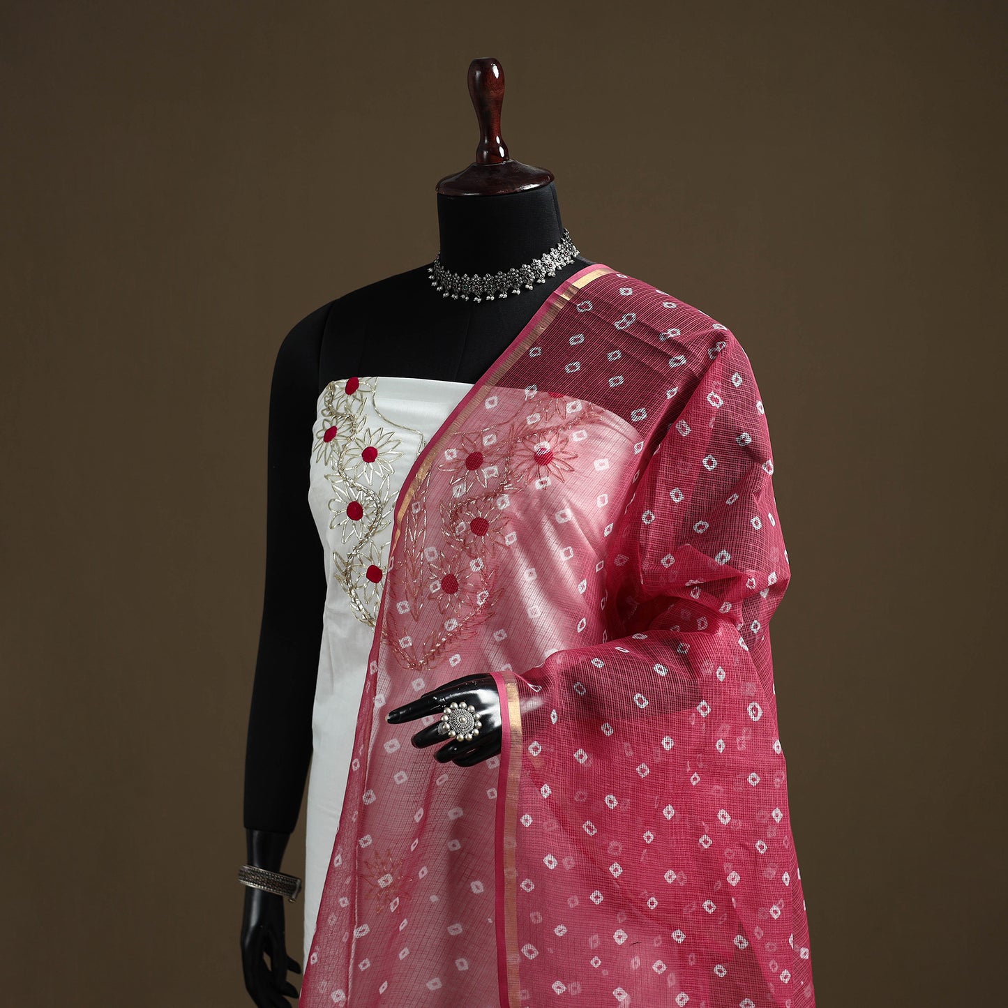 Pink - Bandhani Tie-Dye Kota Doria Cotton Dupatta 01