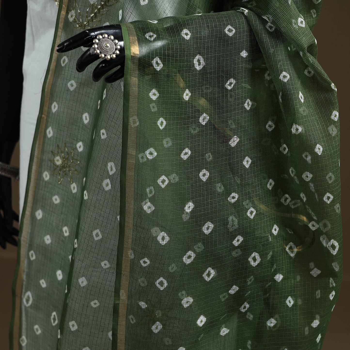 Green - Bandhani Tie-Dye Kota Doria Cotton Dupatta 02