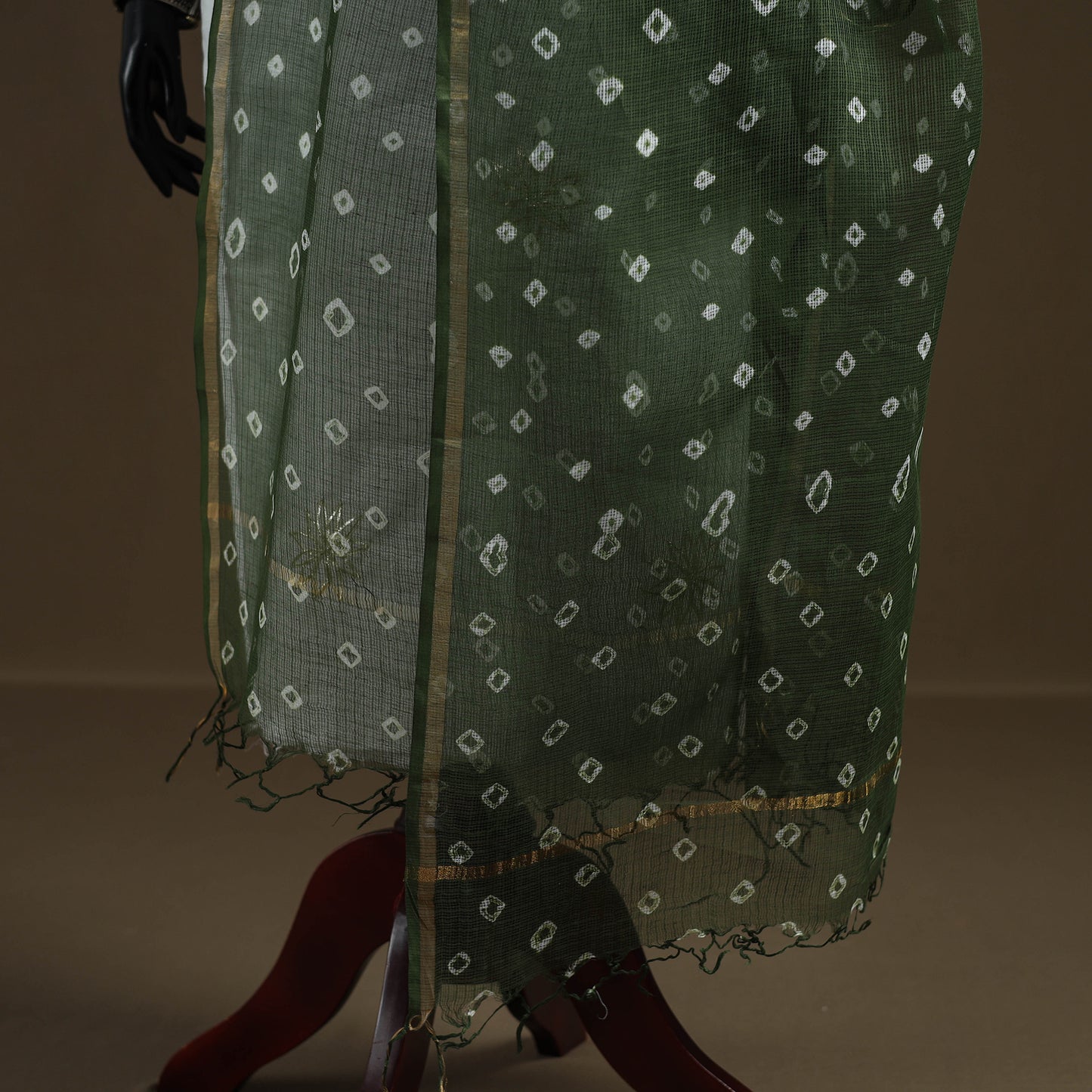 Green - Bandhani Tie-Dye Kota Doria Cotton Dupatta 02