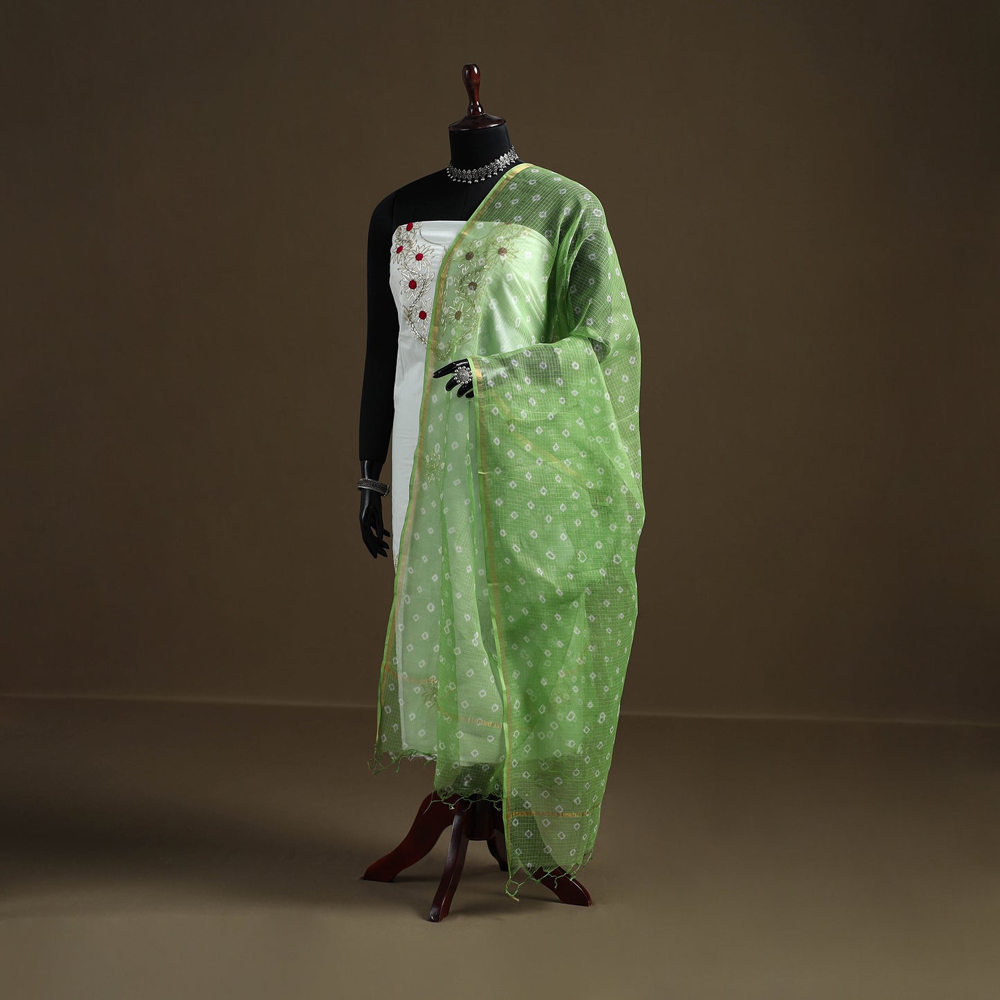 Green - Bandhani Tie-Dye Kota Doria Cotton Dupatta 03