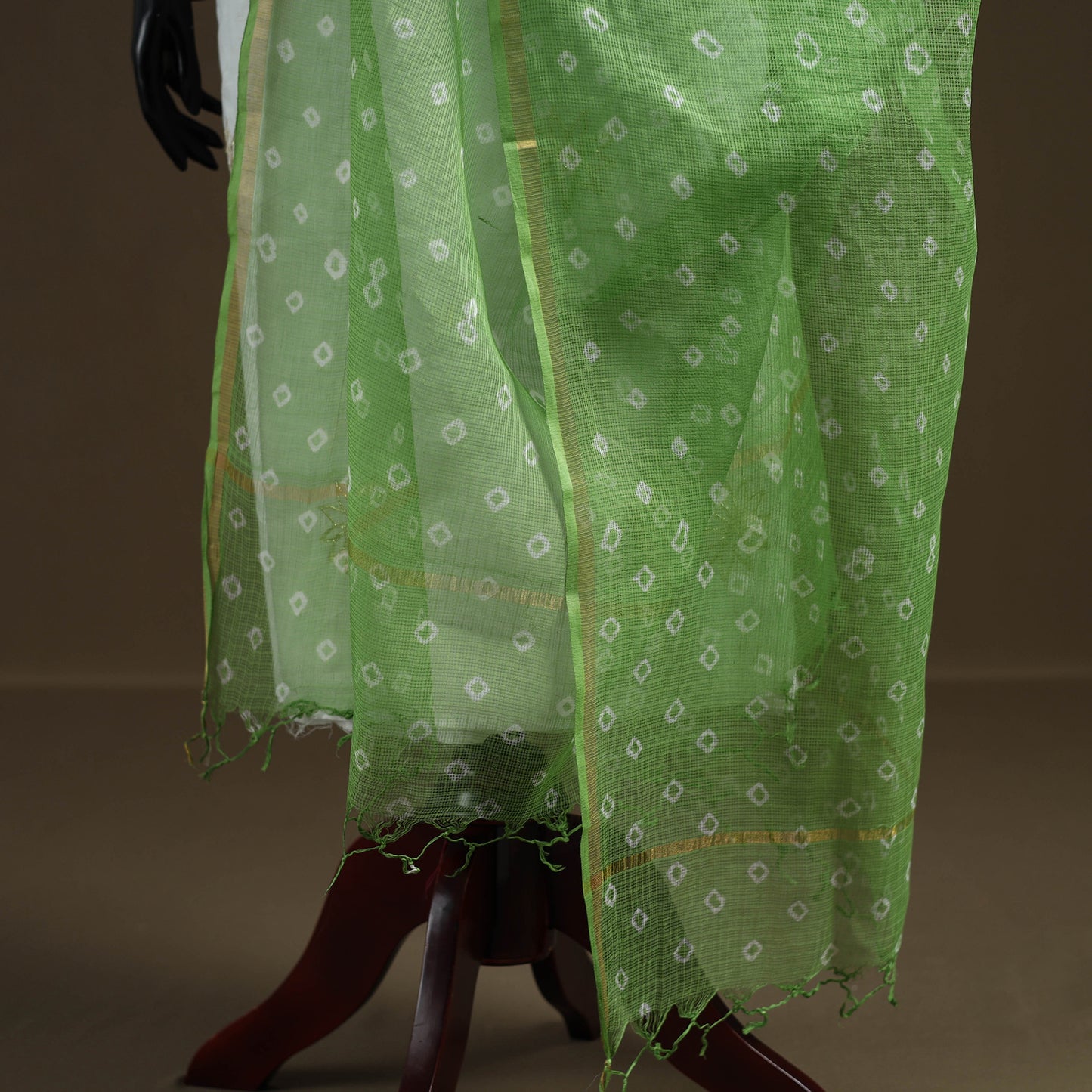 Green - Bandhani Tie-Dye Kota Doria Cotton Dupatta 03