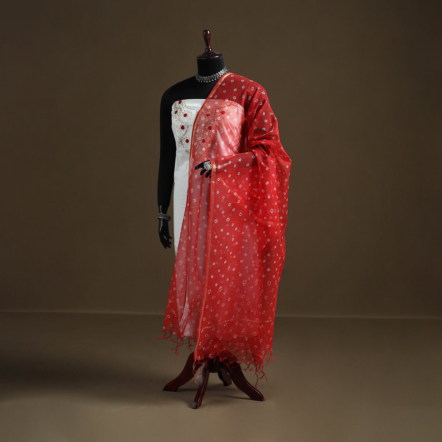 Orange - Bandhani Tie-Dye Kota Doria Cotton Dupatta 04