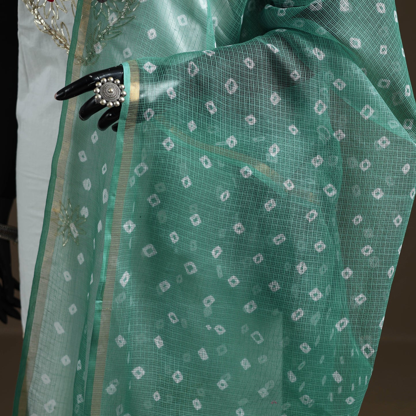 Green - Bandhani Tie-Dye Kota Doria Cotton Dupatta 06
