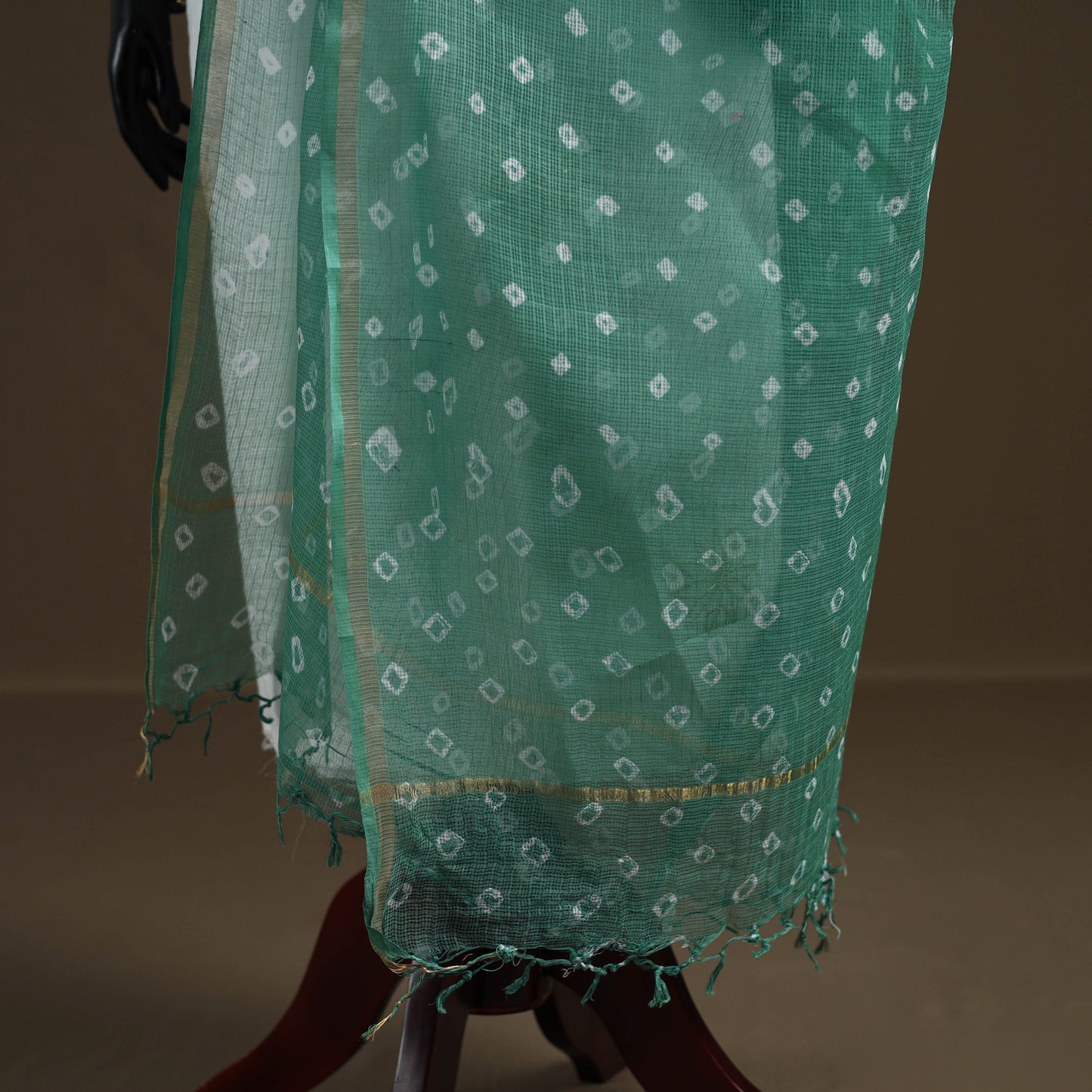 Green - Bandhani Tie-Dye Kota Doria Cotton Dupatta 06
