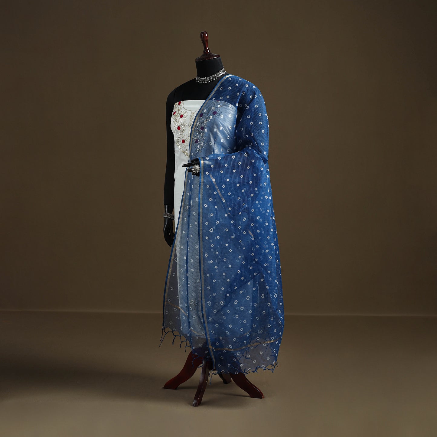 Blue - Bandhani Tie-Dye Kota Doria Cotton Dupatta 07