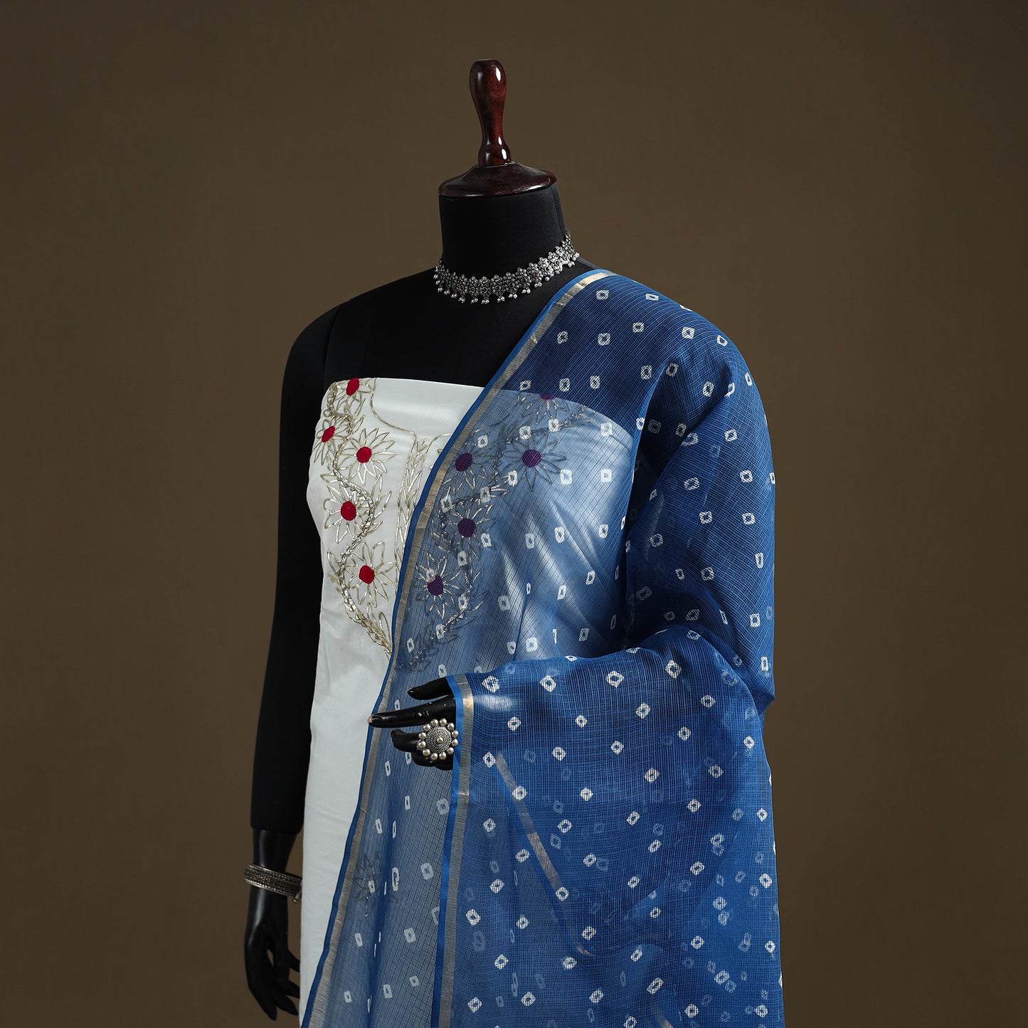 Blue - Bandhani Tie-Dye Kota Doria Cotton Dupatta 07