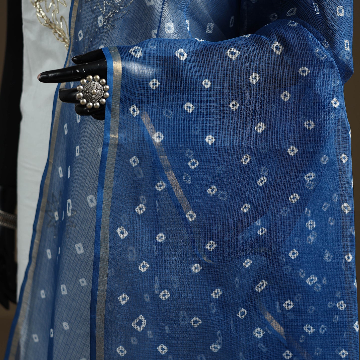 Blue - Bandhani Tie-Dye Kota Doria Cotton Dupatta 07