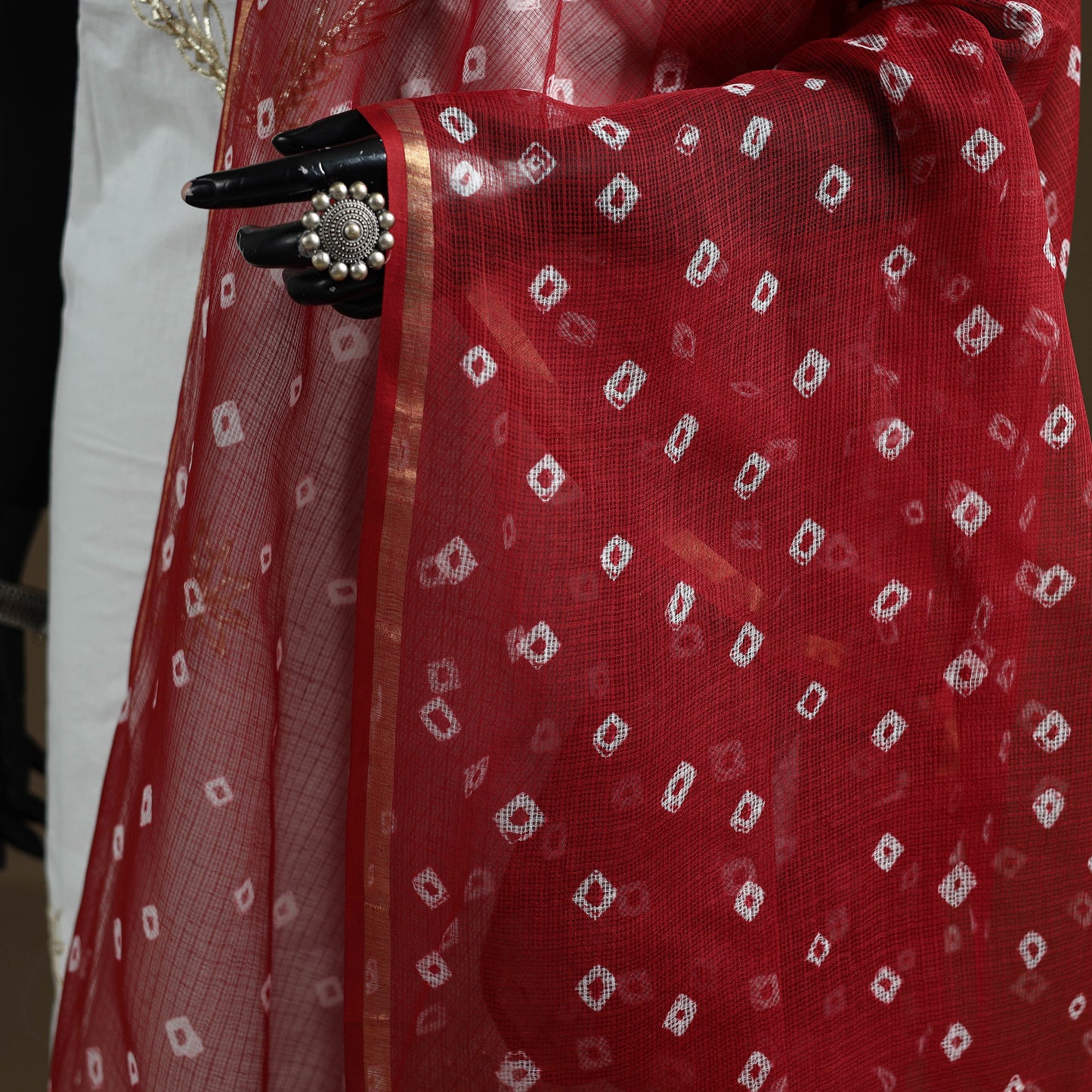 Red - Bandhani Tie-Dye Kota Doria Cotton Dupatta 08