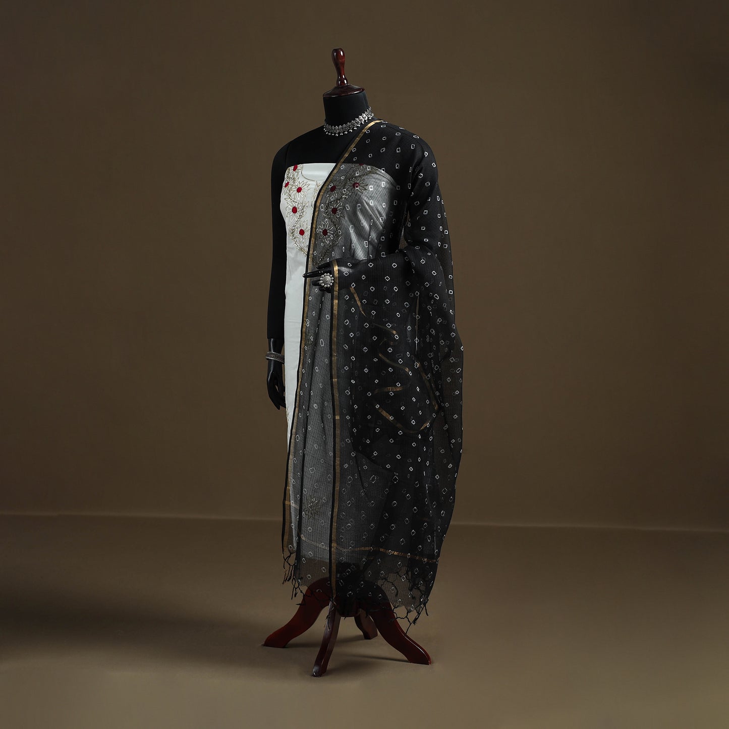 Black - Bandhani Tie-Dye Kota Doria Cotton Dupatta 09