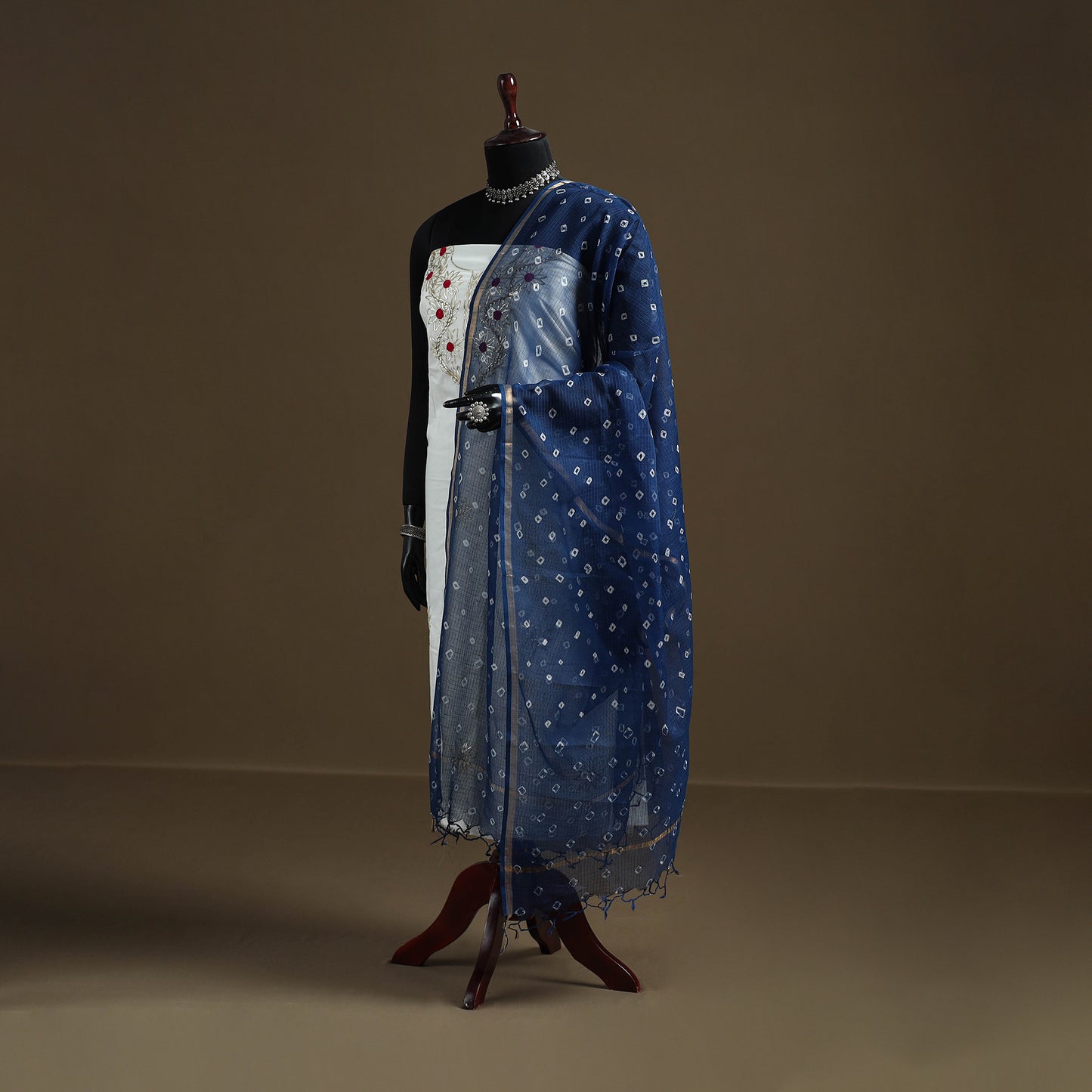 Blue - Bandhani Tie-Dye Kota Doria Cotton Dupatta 10