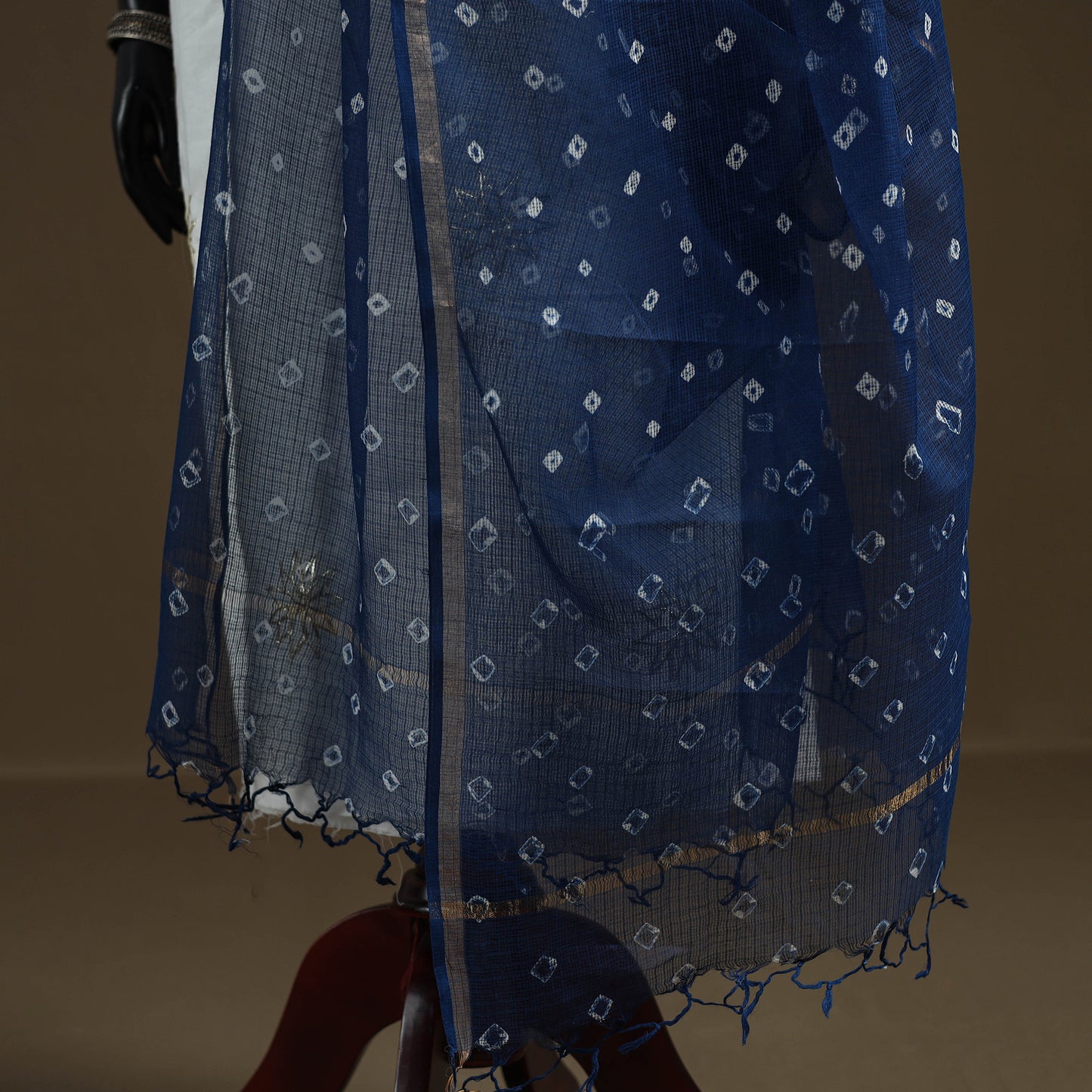 Blue - Bandhani Tie-Dye Kota Doria Cotton Dupatta 10